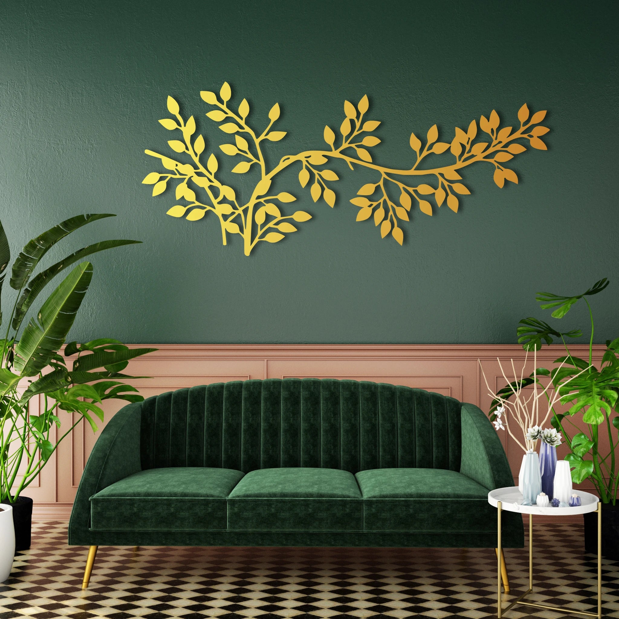 Timeless Branch Leaves Metal Wall Art 90 × 39 cm / Black
