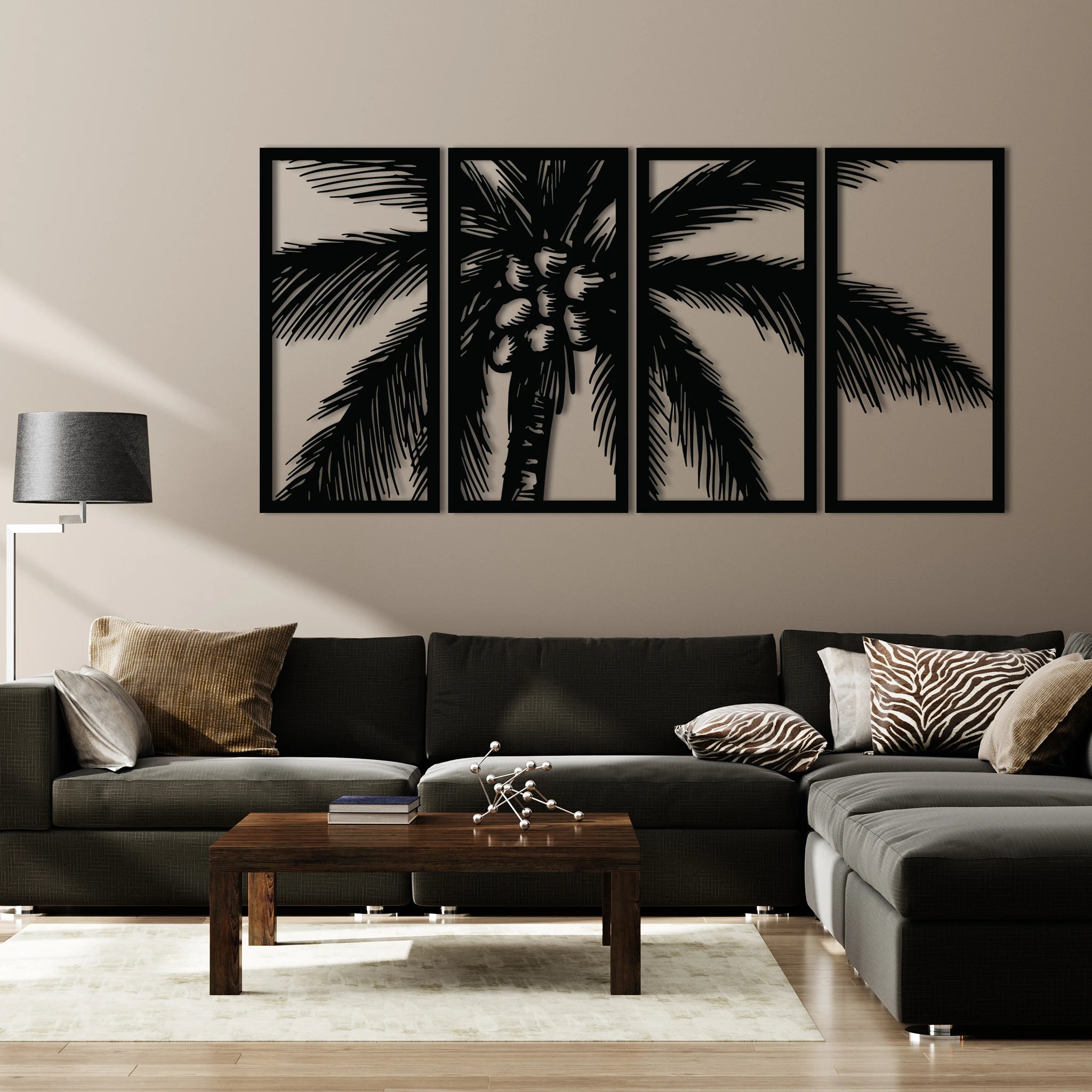 Tropical Palm Tree Metal Wall Art Set 30 × 62 cm / Black