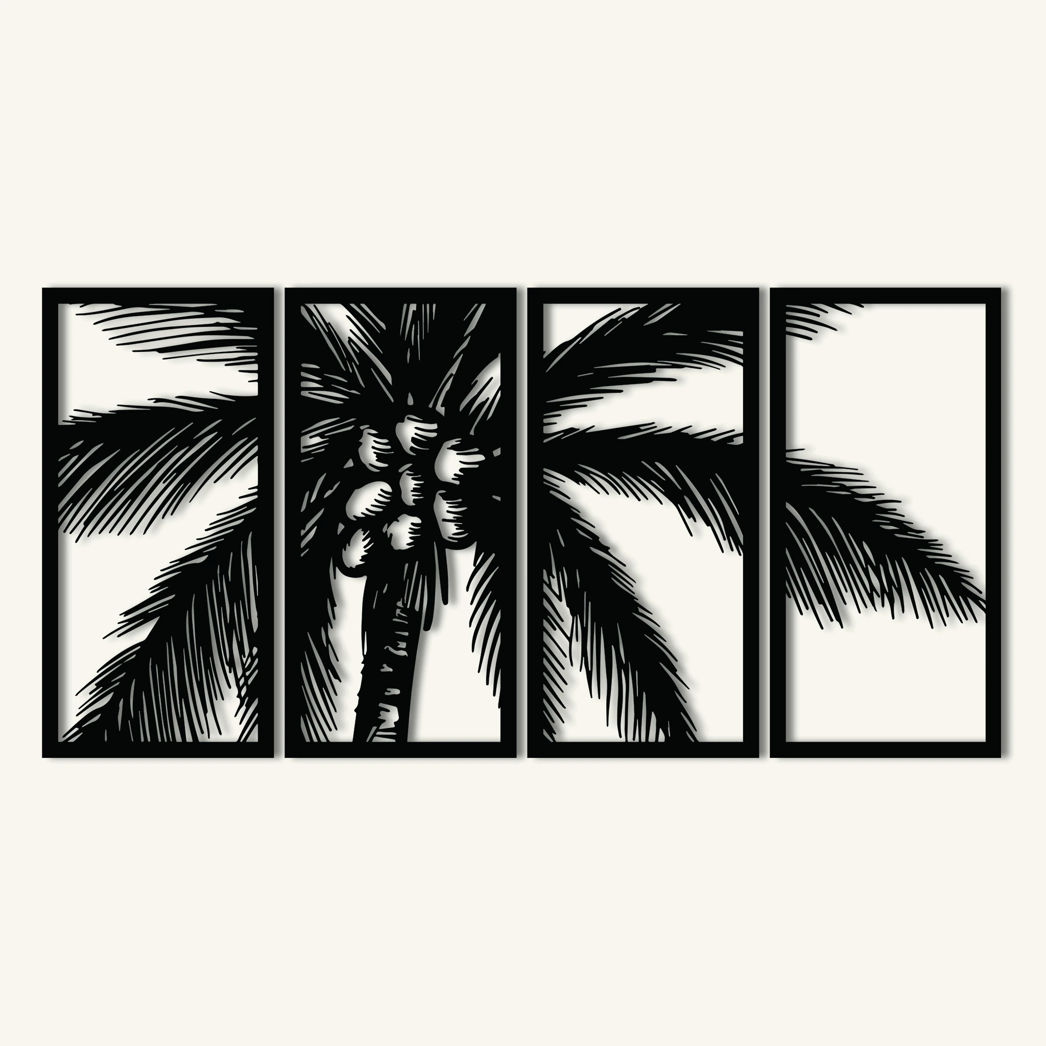 Tropical Palm Tree Metal Wall Art Set 30 × 62 cm / Black
