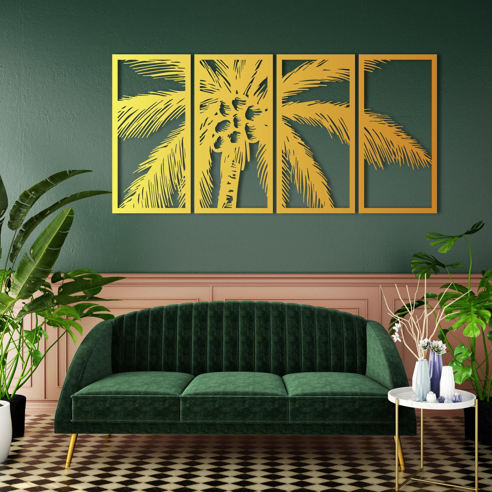 Tropical Palm Tree Metal Wall Art Set 30 × 62 cm / Black