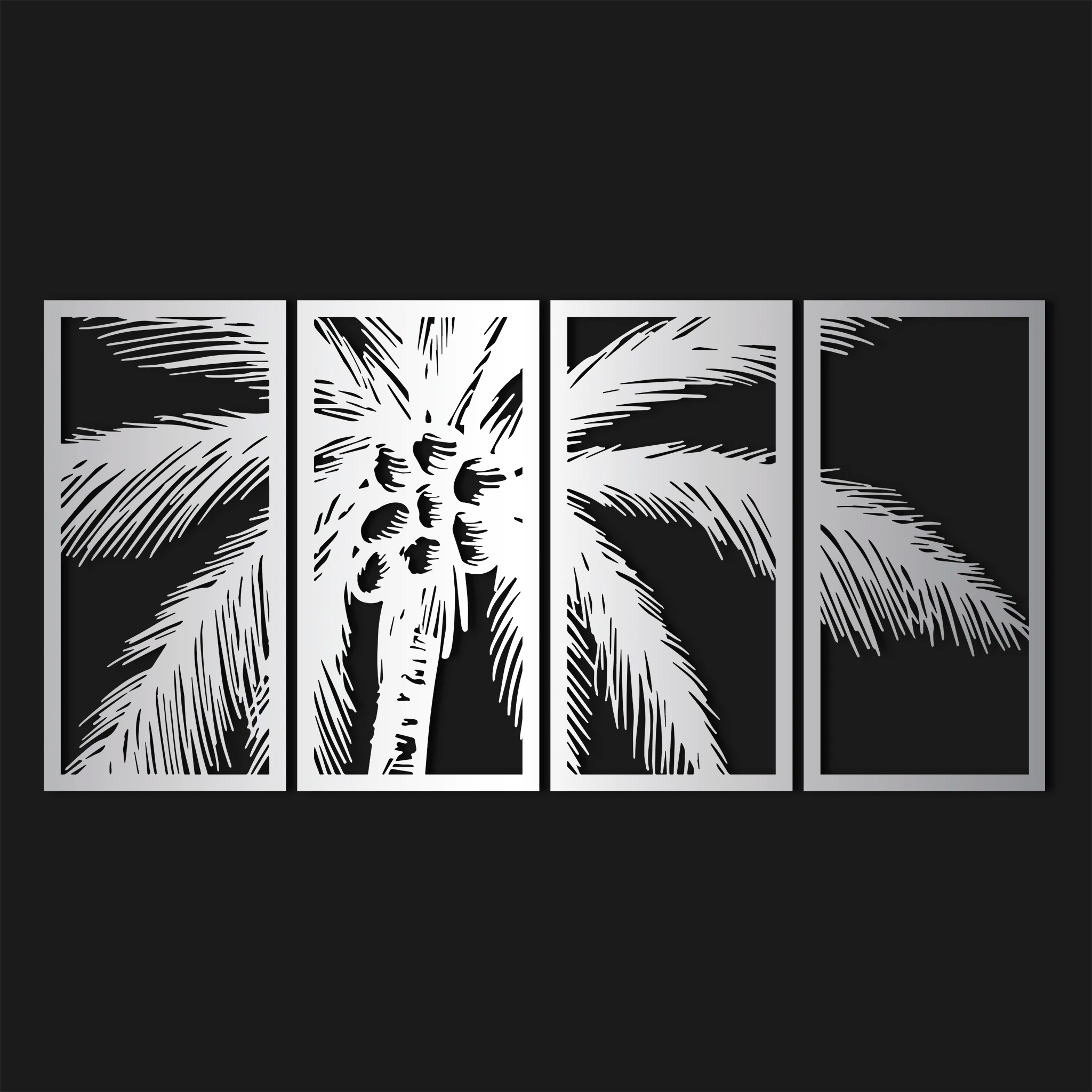 Tropical Palm Tree Metal Wall Art Set 30 × 62 cm / Black