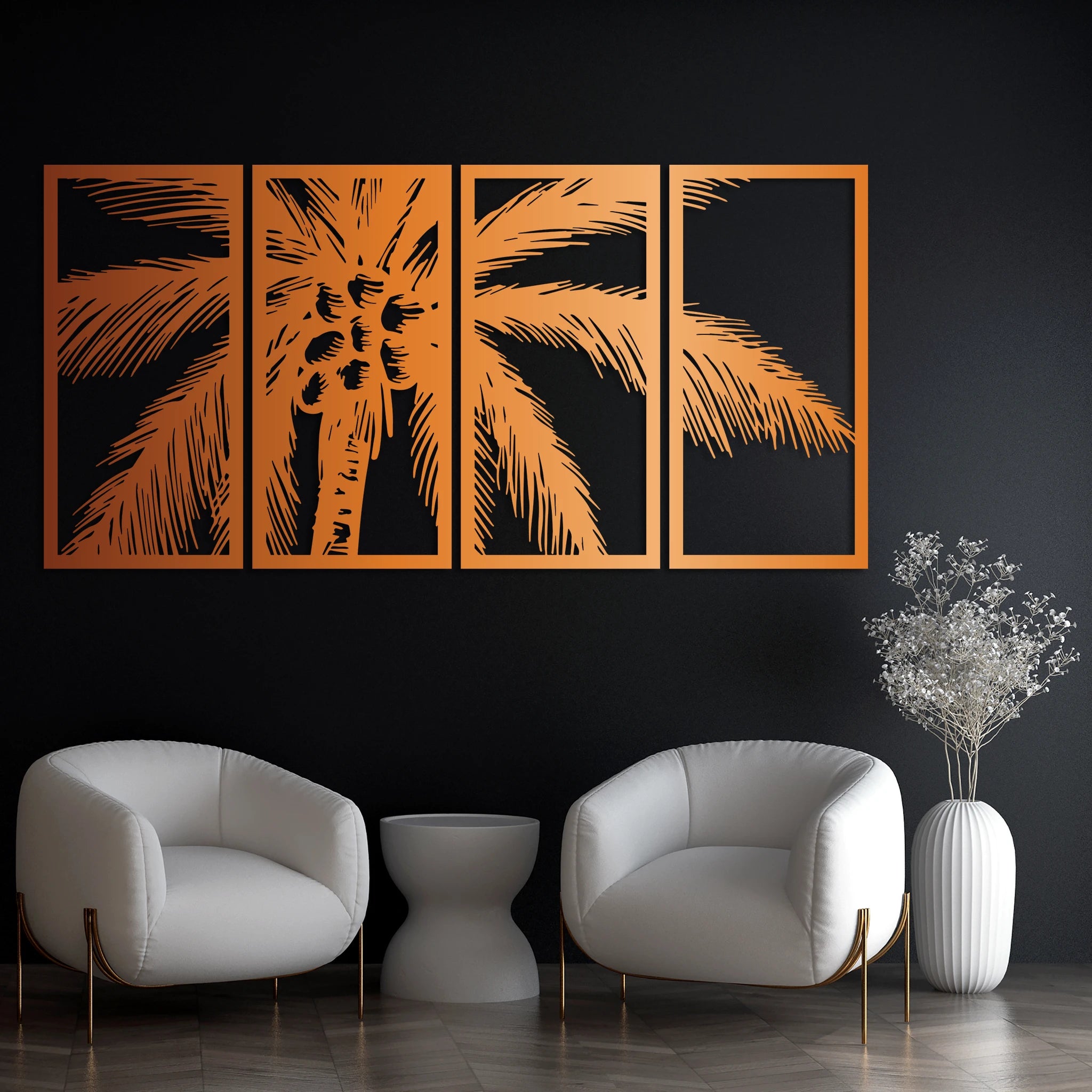 Tropical Palm Tree Metal Wall Art Set 30 × 62 cm / Black
