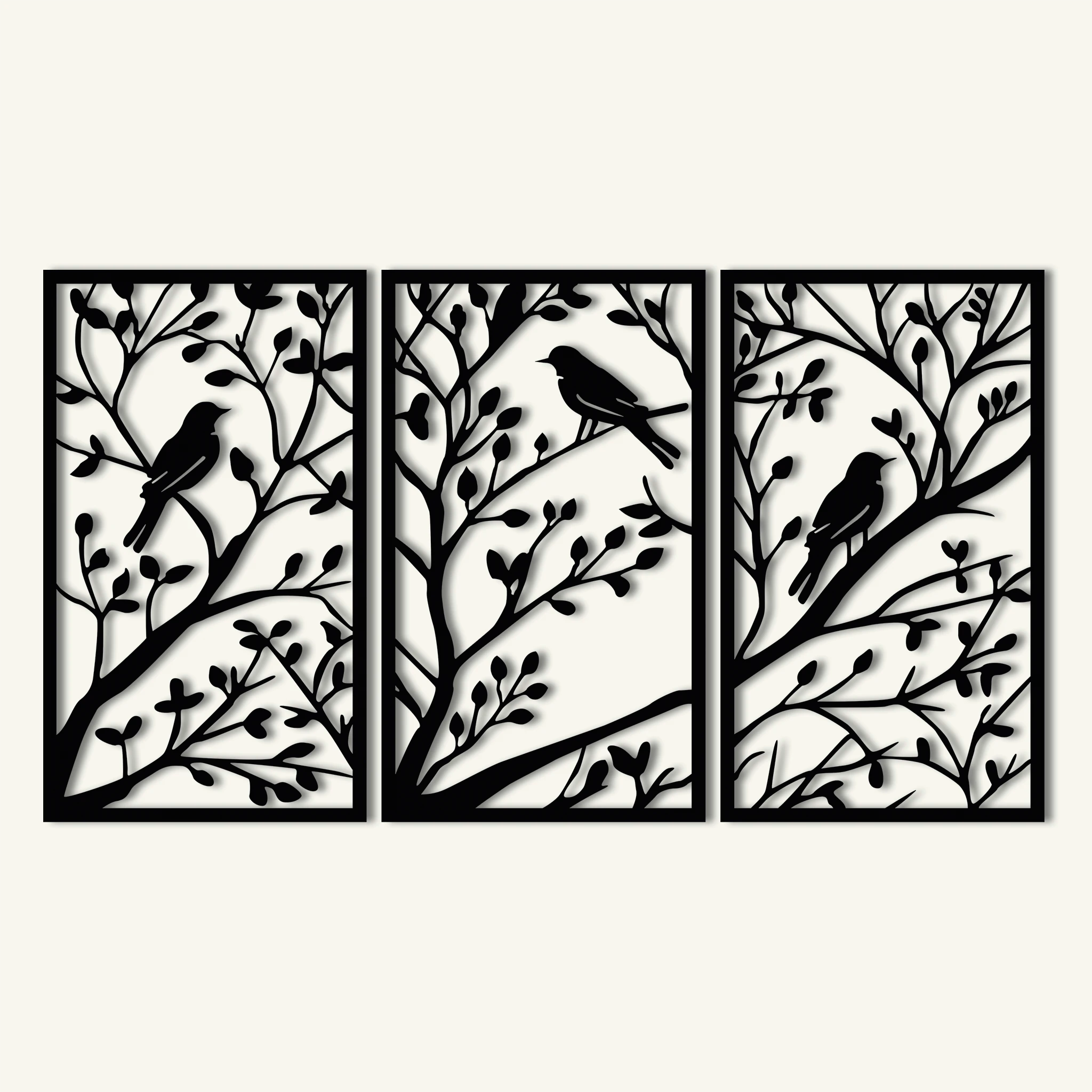 Classic Birds on Branch Metal Wall Art Set 41 × 70 cm / Black