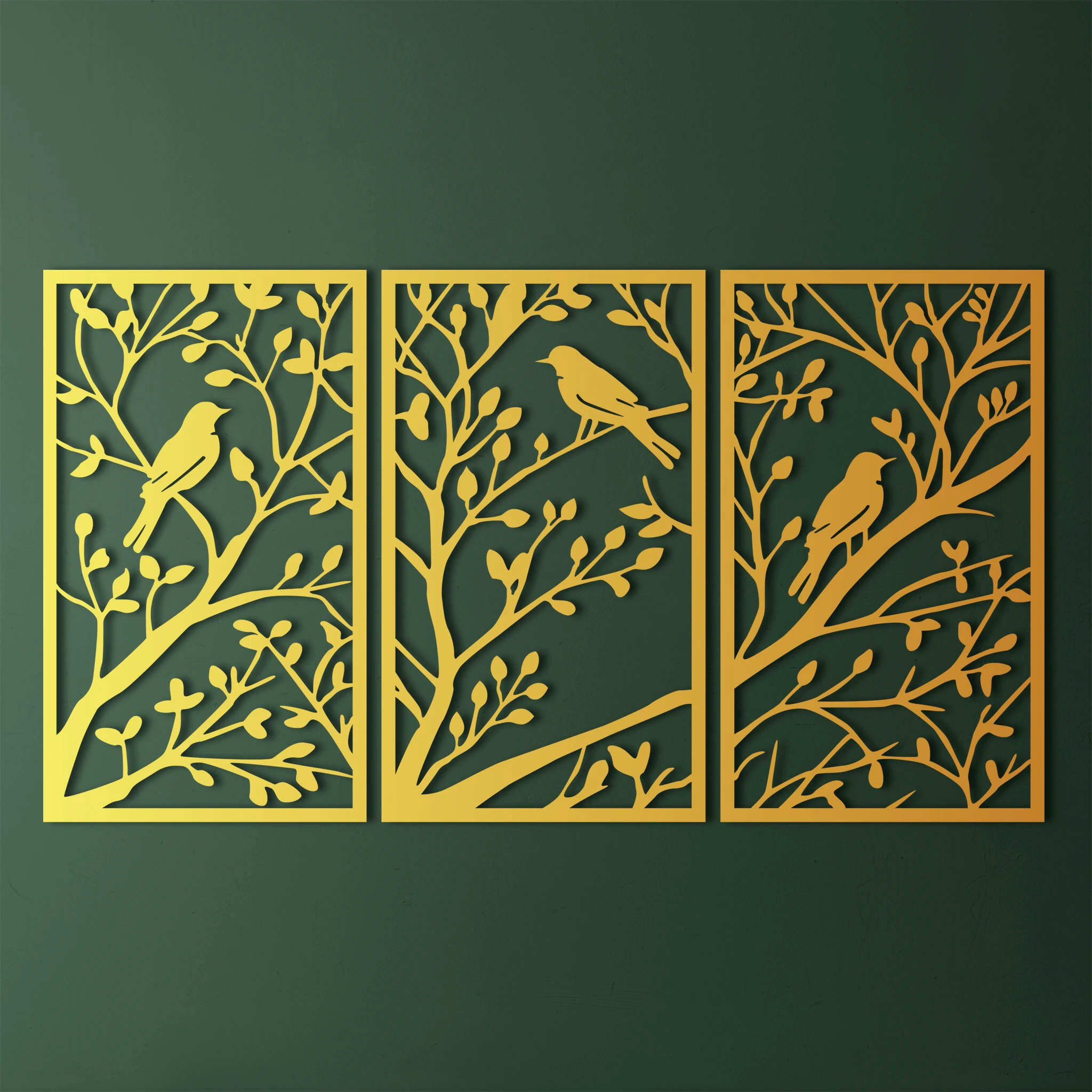 Classic Birds on Branch Metal Wall Art Set 41 × 70 cm / Black