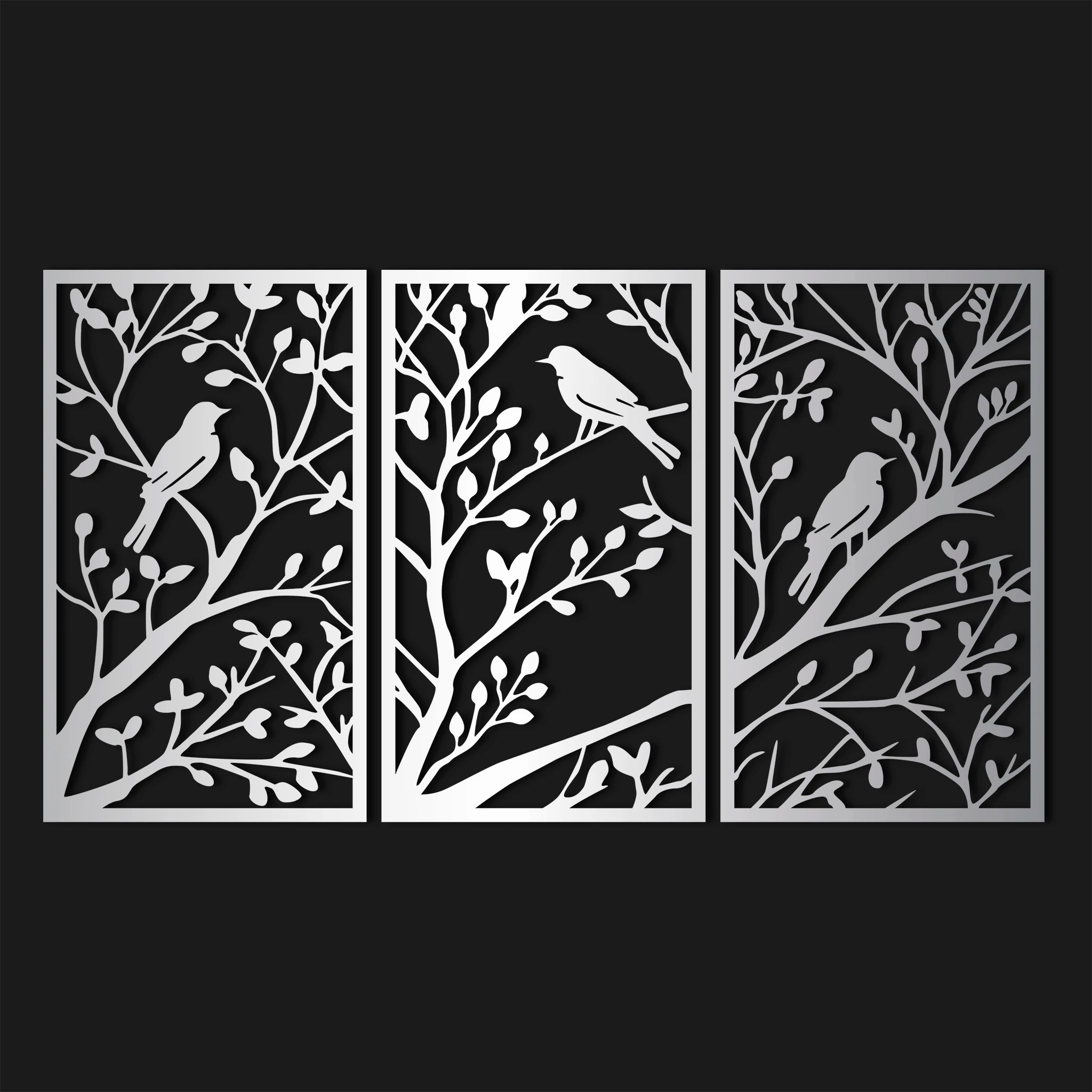 Classic Birds on Branch Metal Wall Art Set 41 × 70 cm / Black