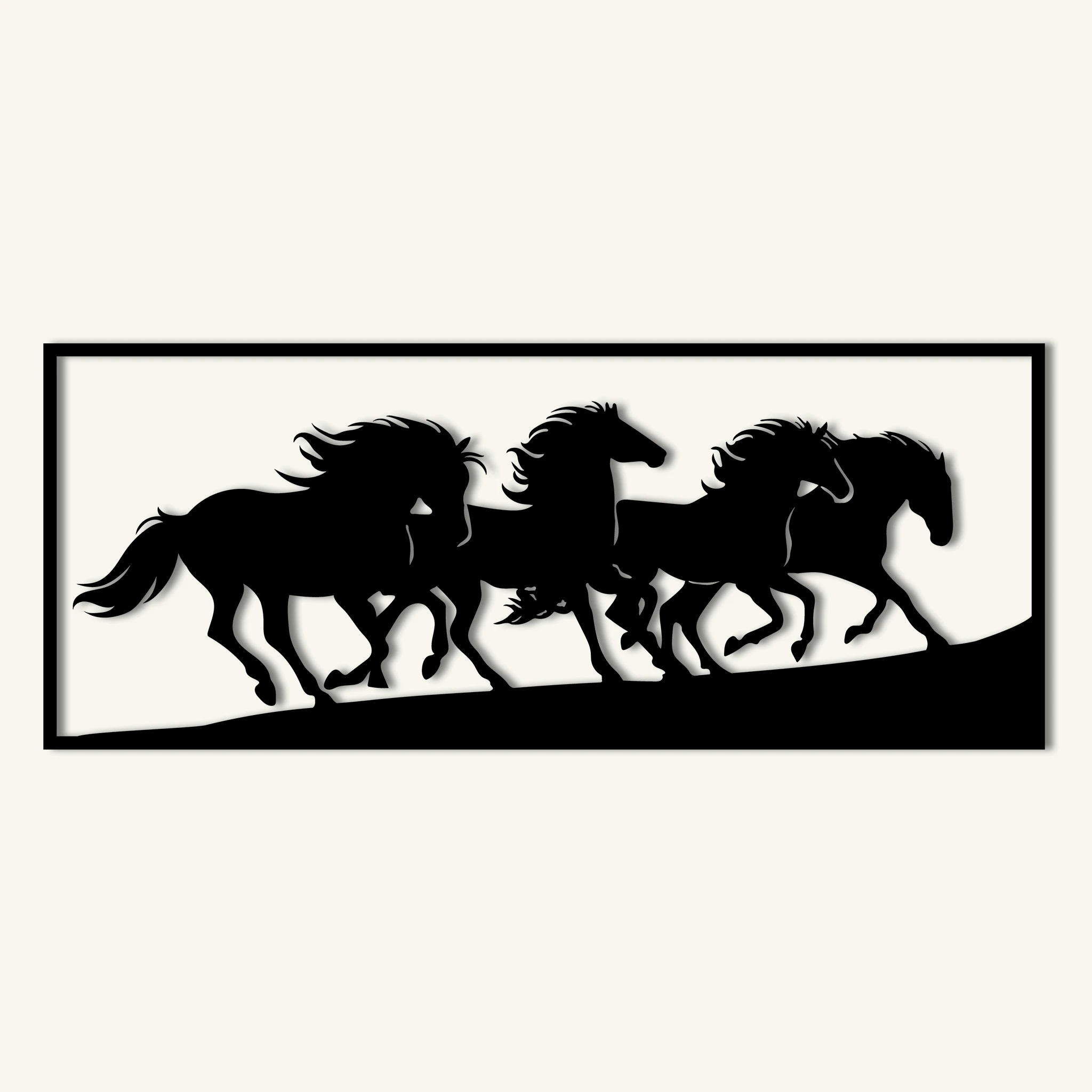Dynamic Running Horses Metal Wall Art 90 × 37 cm / Black