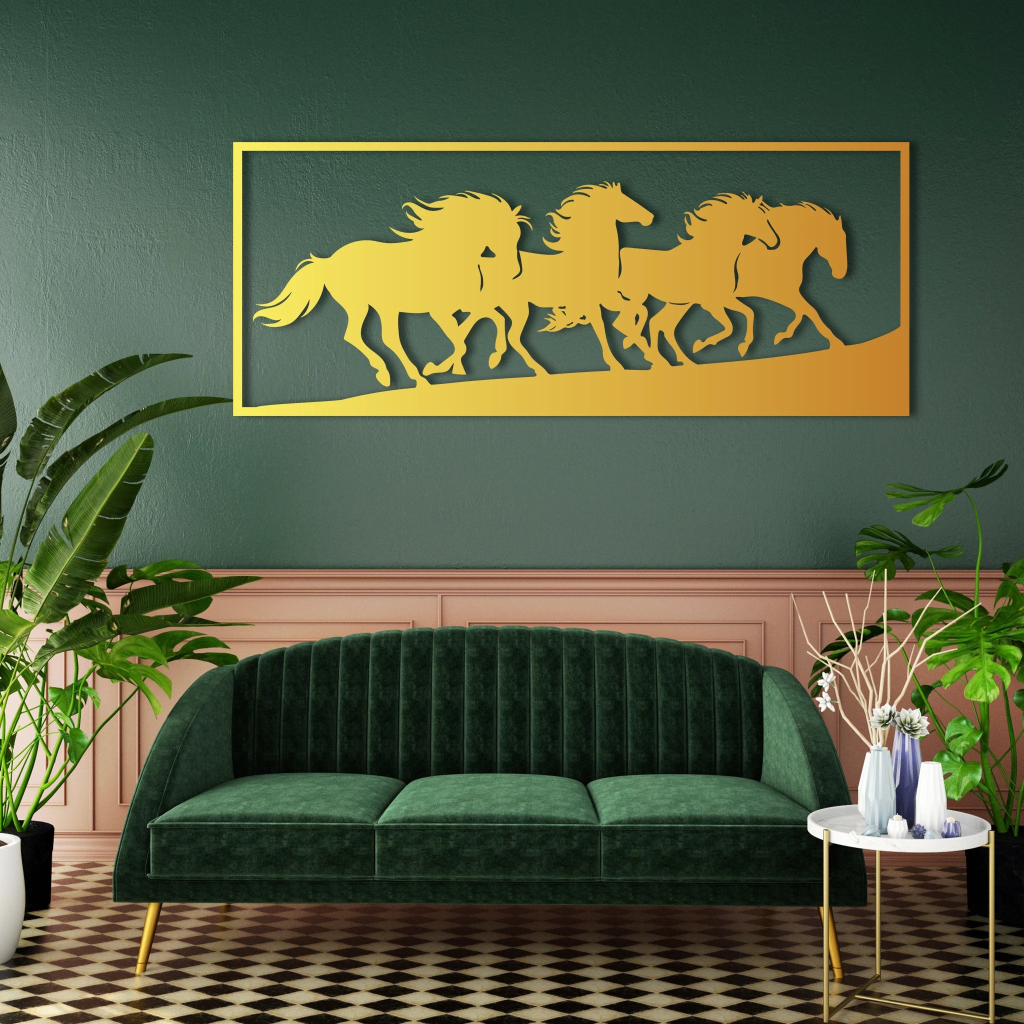 Dynamic Running Horses Metal Wall Art 90 × 37 cm / Black