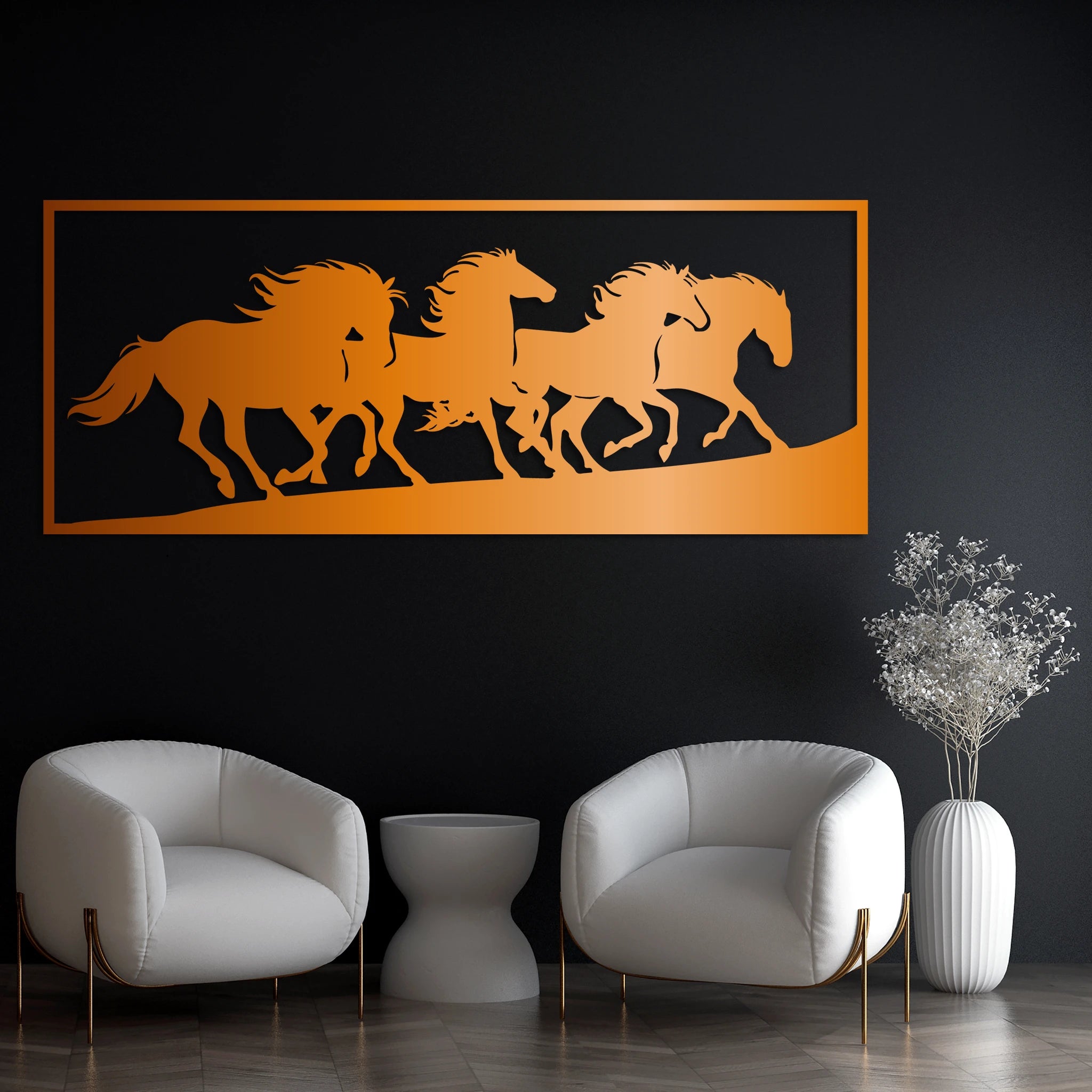 Dynamic Running Horses Metal Wall Art 90 × 37 cm / Black