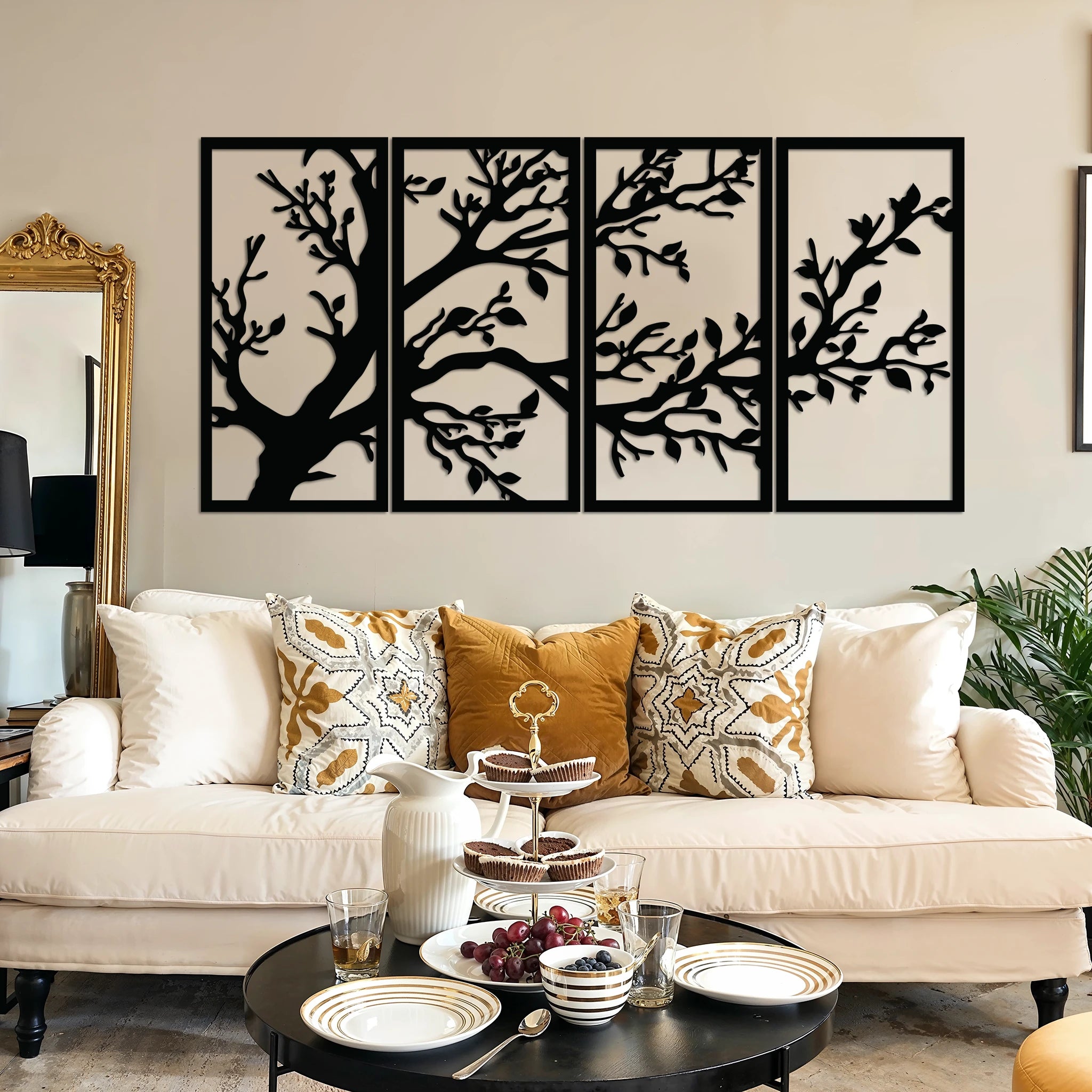 Serene Branches Metal Wall Art Set 30 × 60 cm / Black