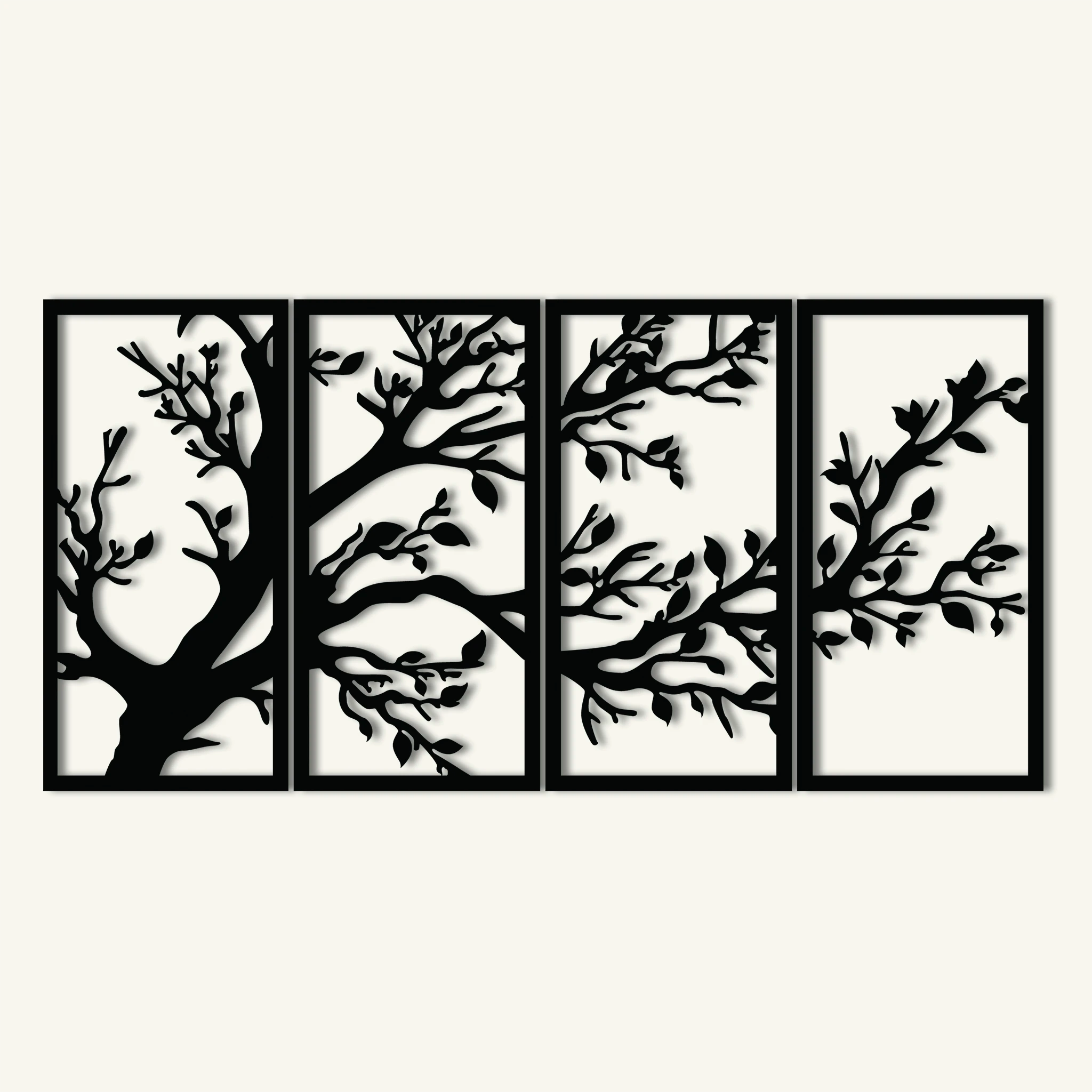 Serene Branches Metal Wall Art Set 30 × 60 cm / Black