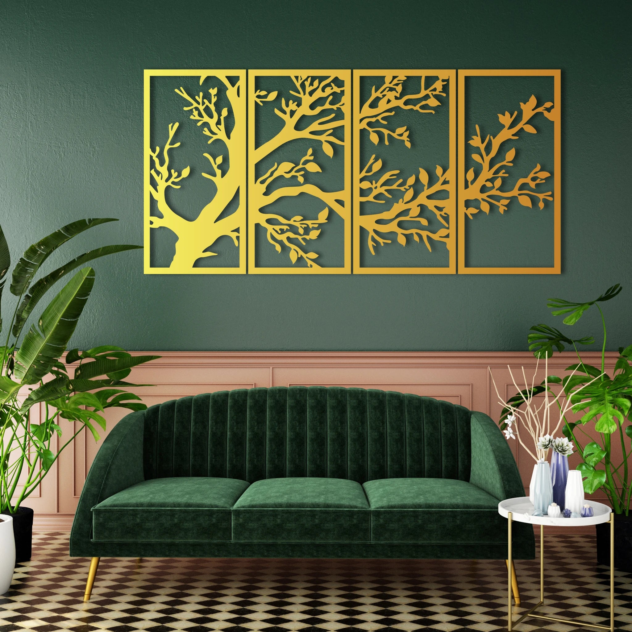 Serene Branches Metal Wall Art Set 30 × 60 cm / Black