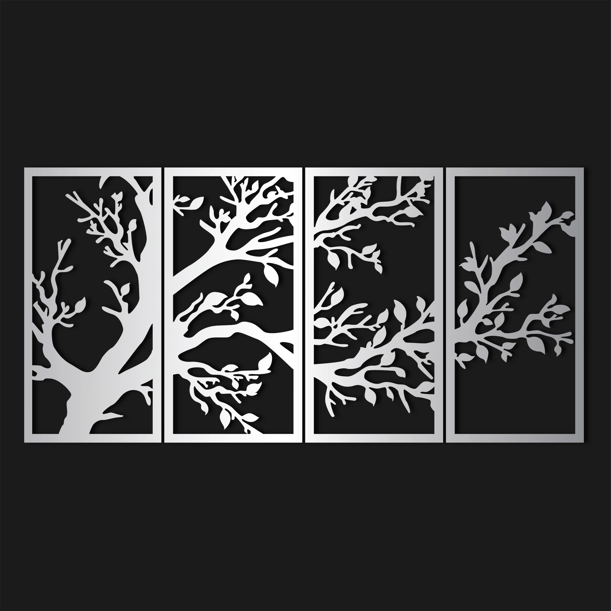 Serene Branches Metal Wall Art Set 30 × 60 cm / Black
