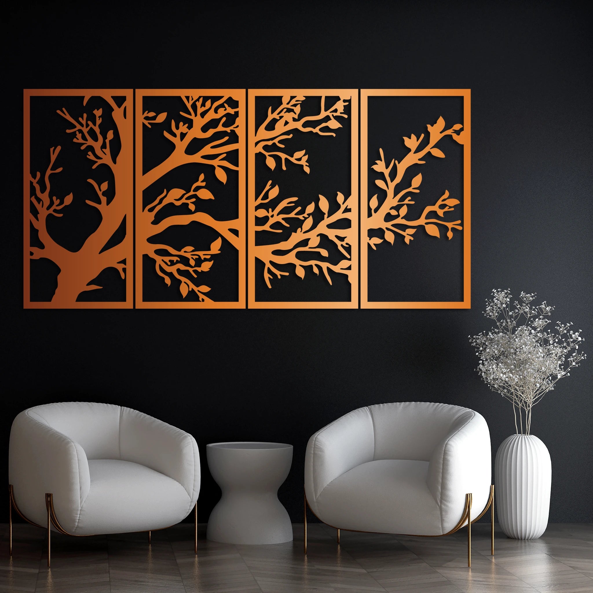 Serene Branches Metal Wall Art Set 30 × 60 cm / Black