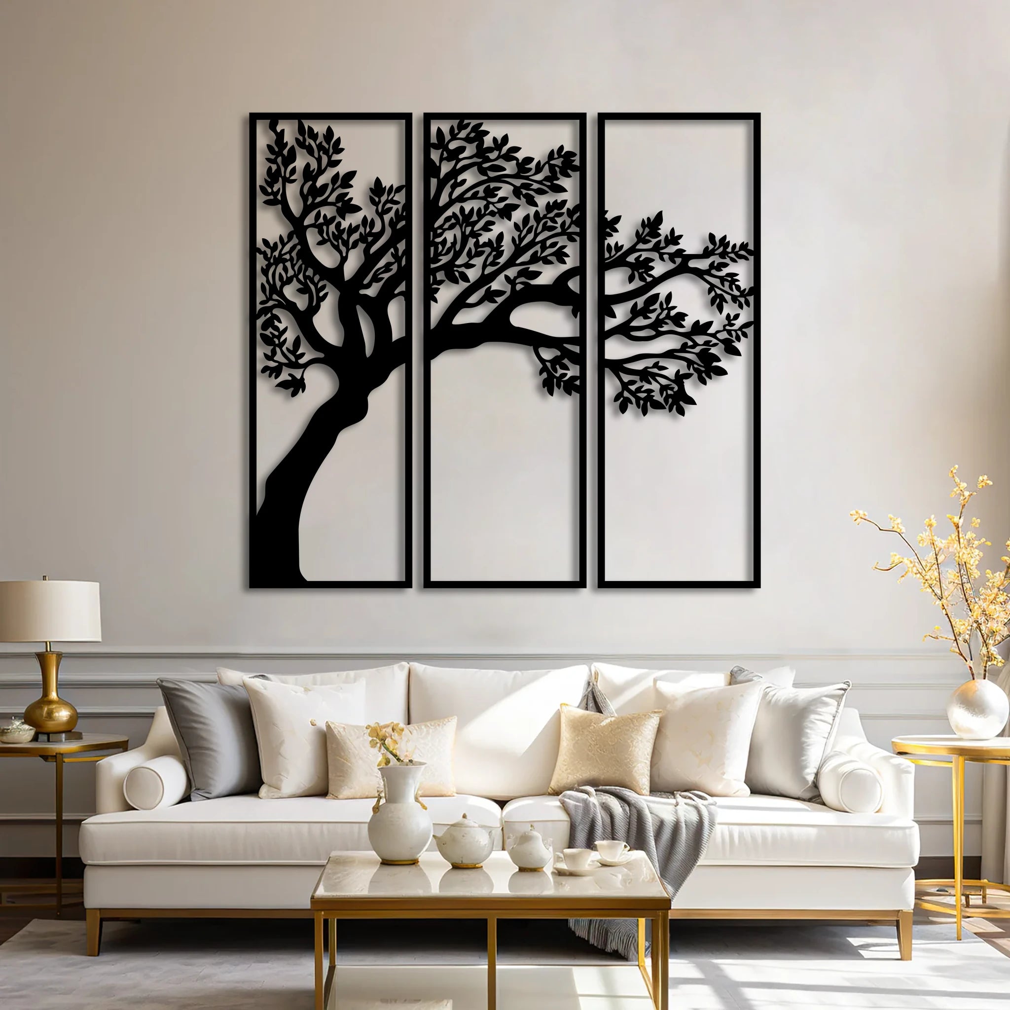 Minimalist Tree Metal Wall Art Set 24 × 70 cm / Black