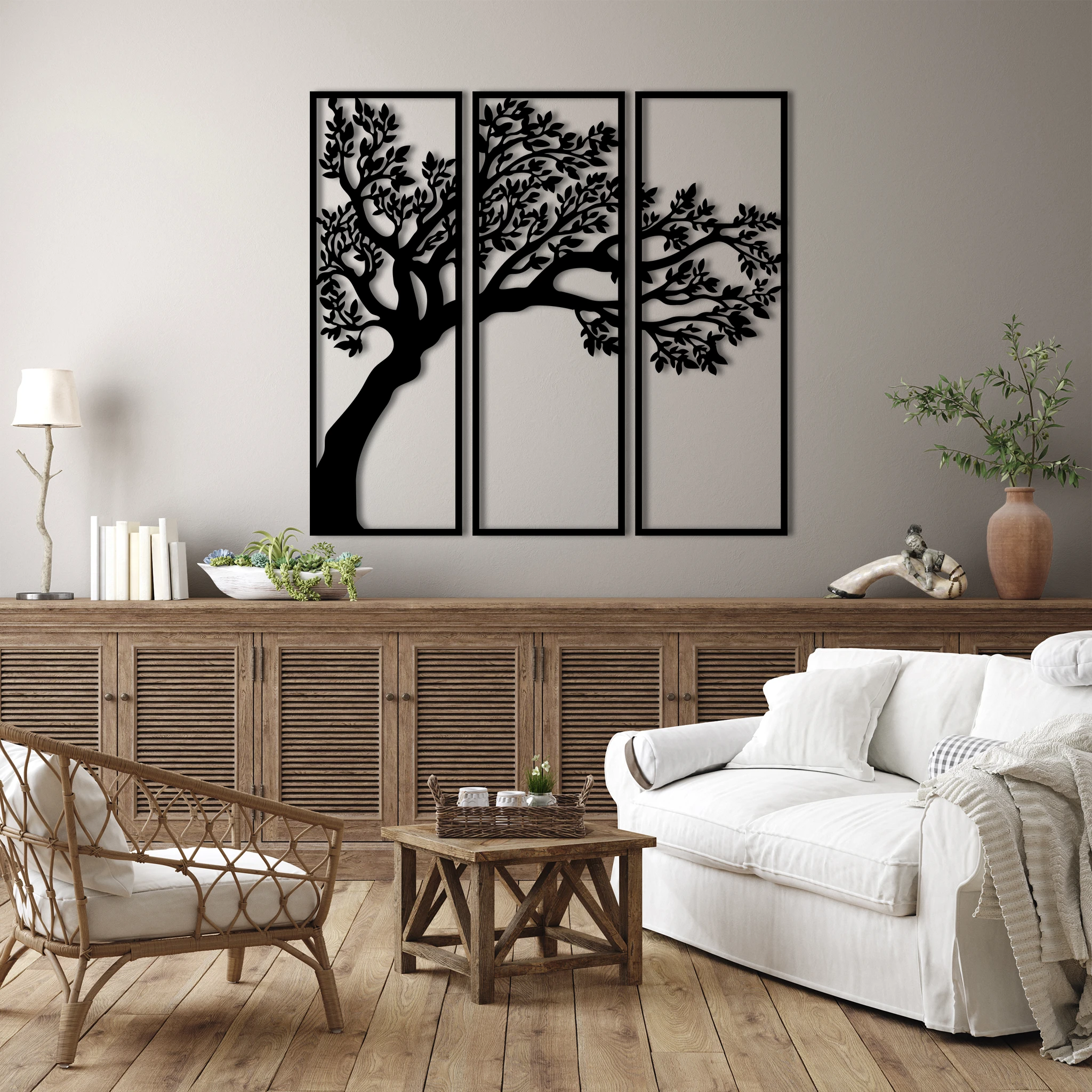 Minimalist Tree Metal Wall Art Set 24 × 70 cm / Black