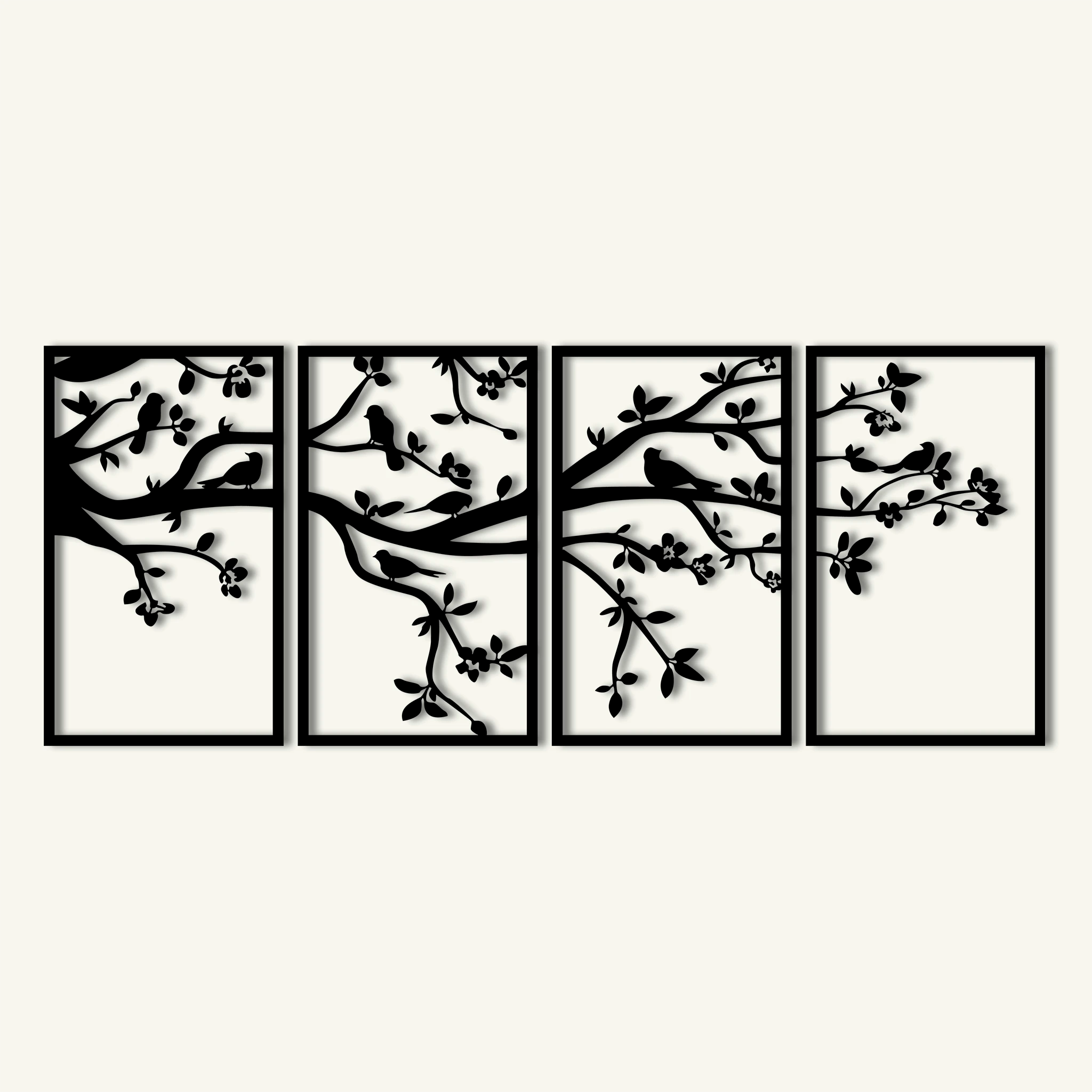 Elegant Birds on Branch Metal Wall Art Set 30 × 50 cm / Black