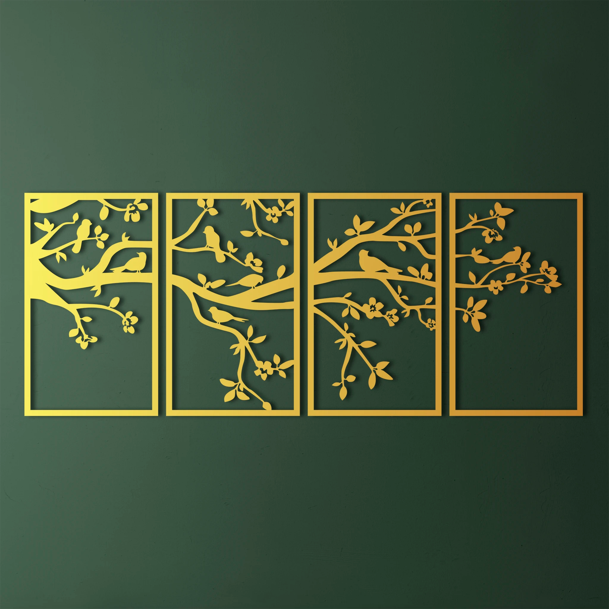Elegant Birds on Branch Metal Wall Art Set 30 × 50 cm / Black