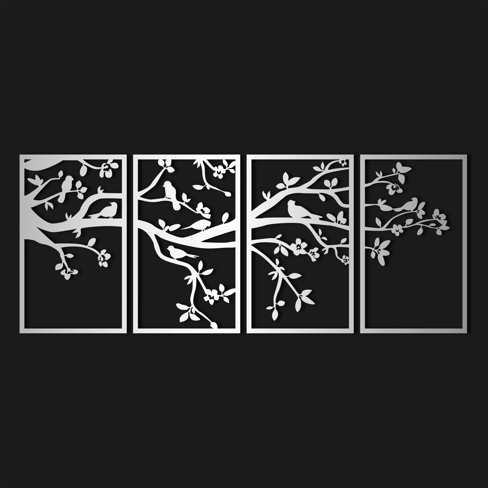 Elegant Birds on Branch Metal Wall Art Set 30 × 50 cm / Black