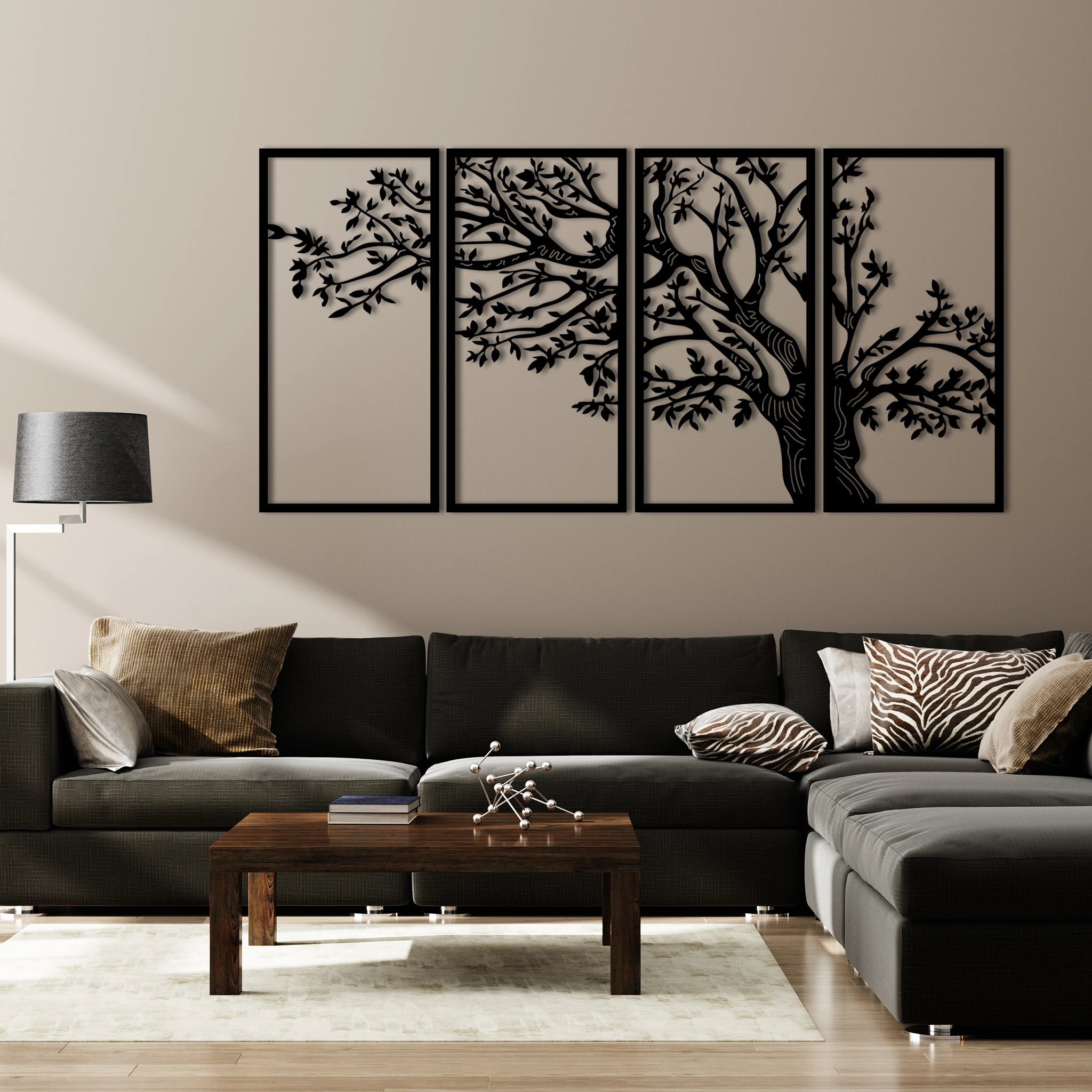 Majestic Tree Metal Wall Art Set 31 × 62 cm / Black