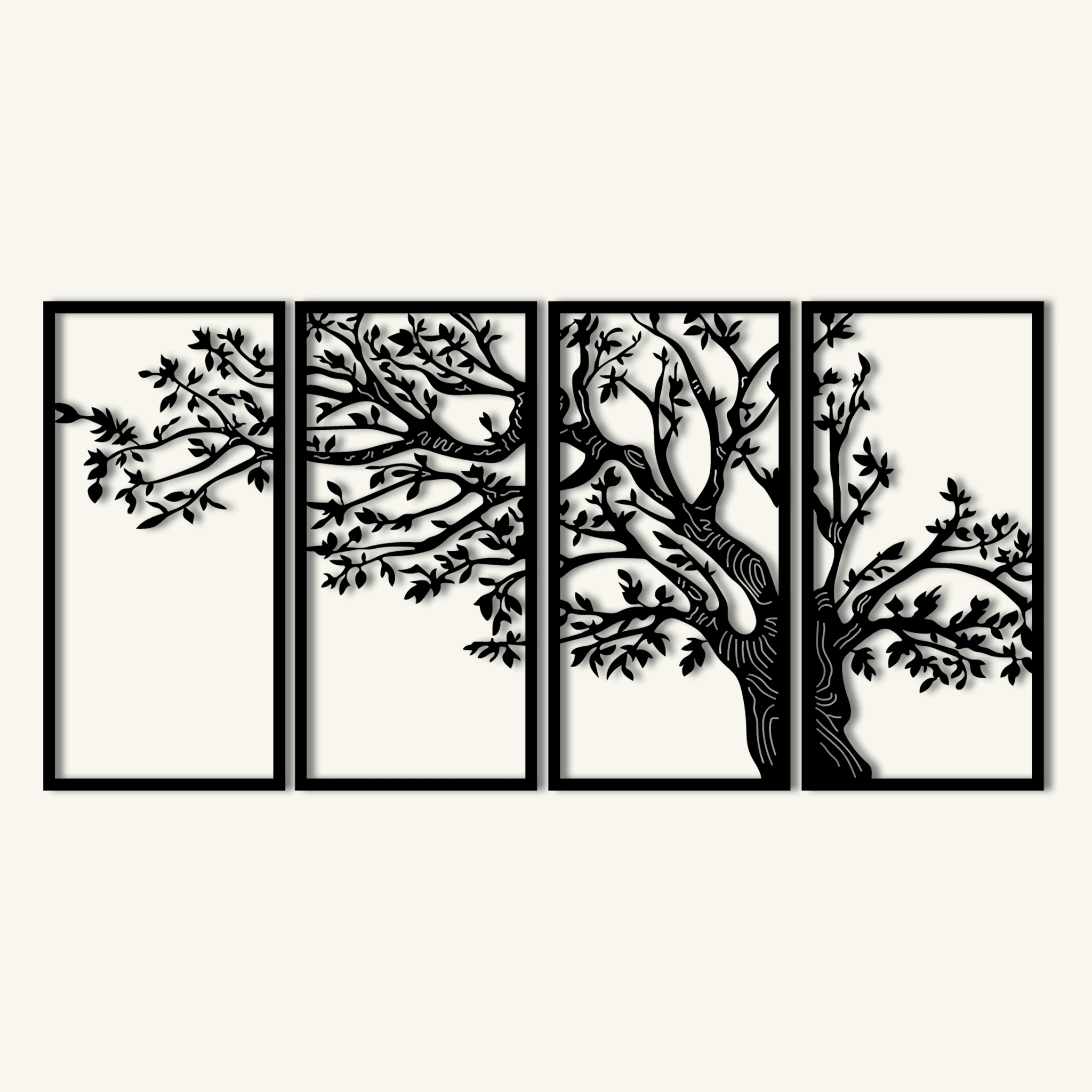 Majestic Tree Metal Wall Art Set 31 × 62 cm / Black