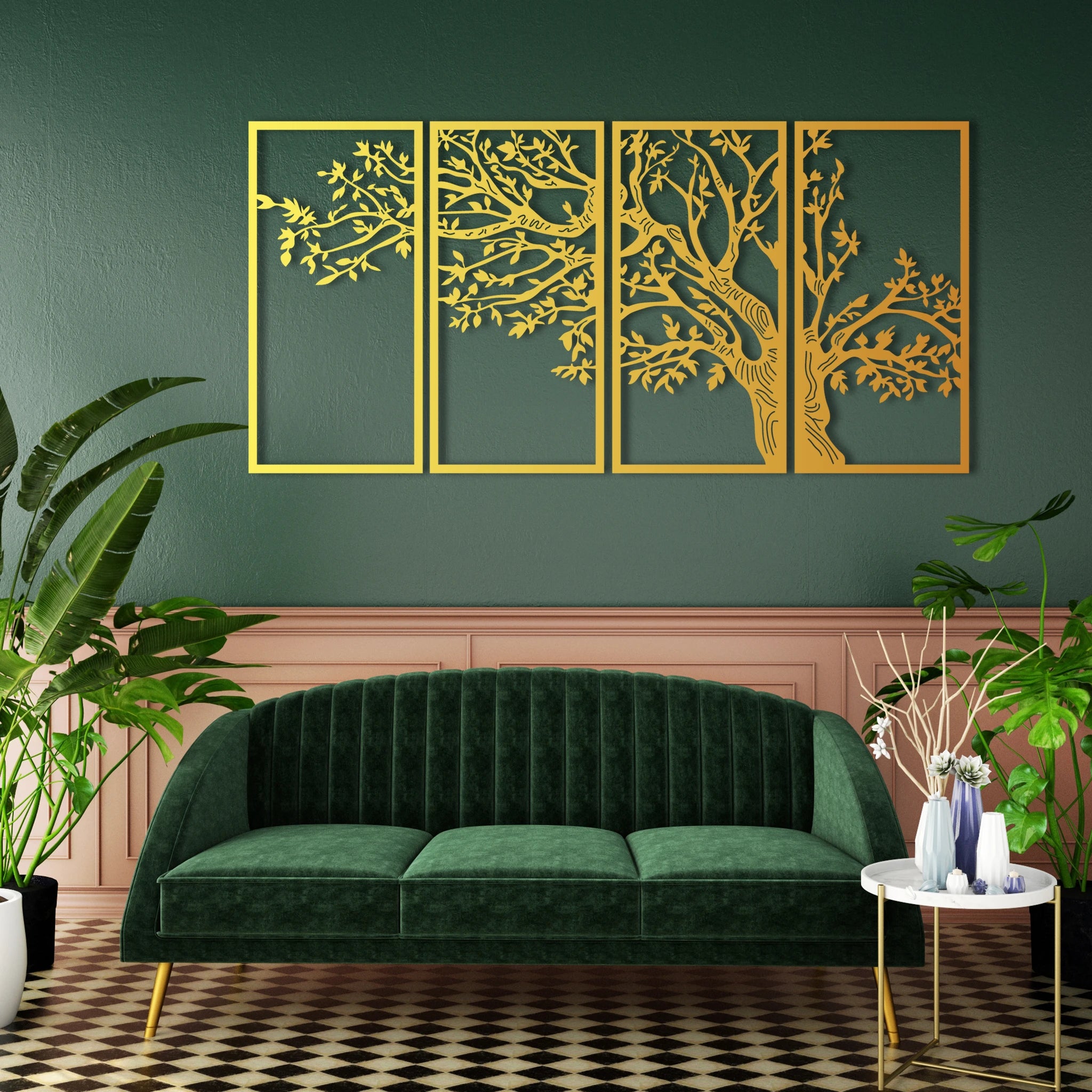 Majestic Tree Metal Wall Art Set 31 × 62 cm / Black