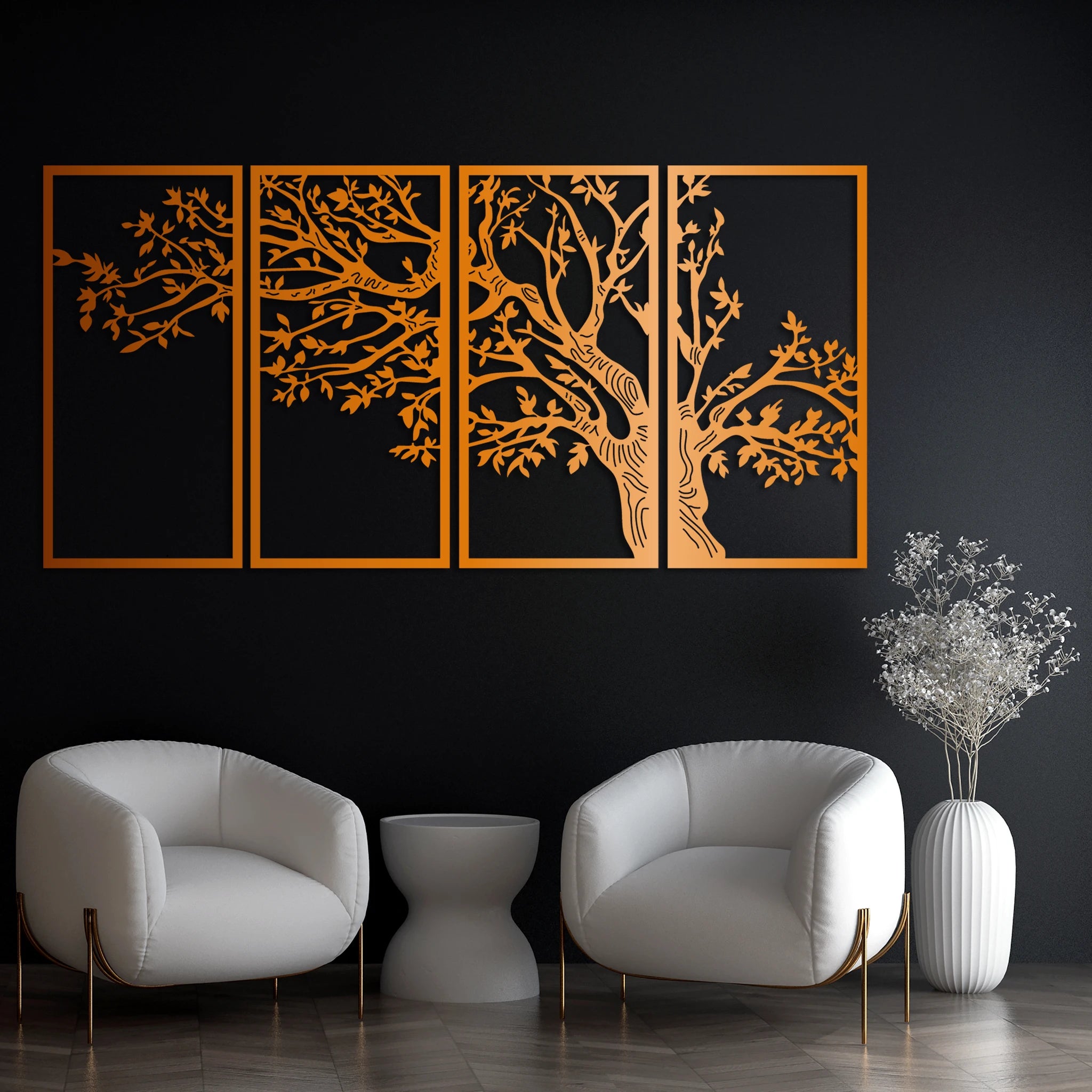 Majestic Tree Metal Wall Art Set 31 × 62 cm / Black