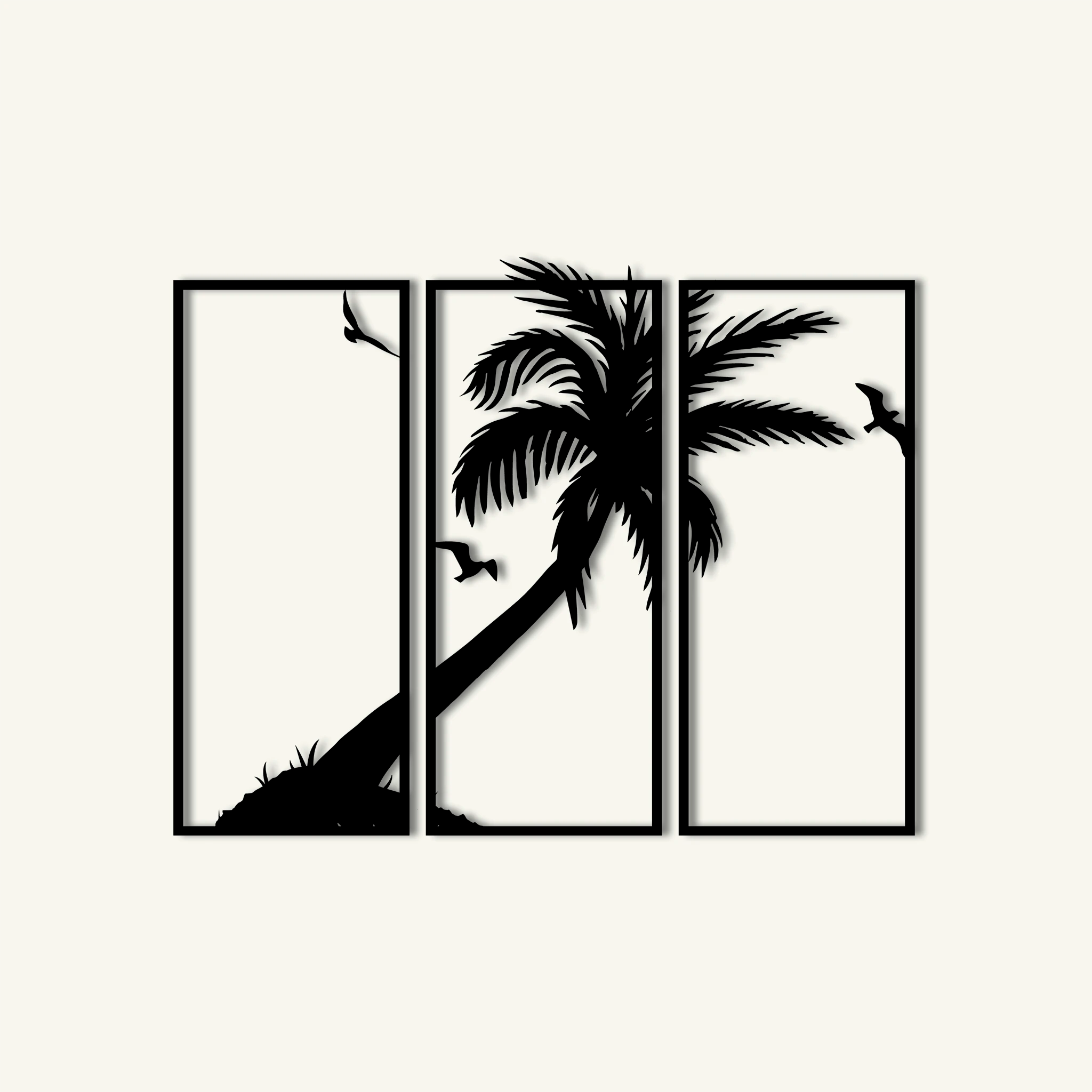 Coastal Palm Tree Metal Wall Art Set 25 × 61 cm / Black