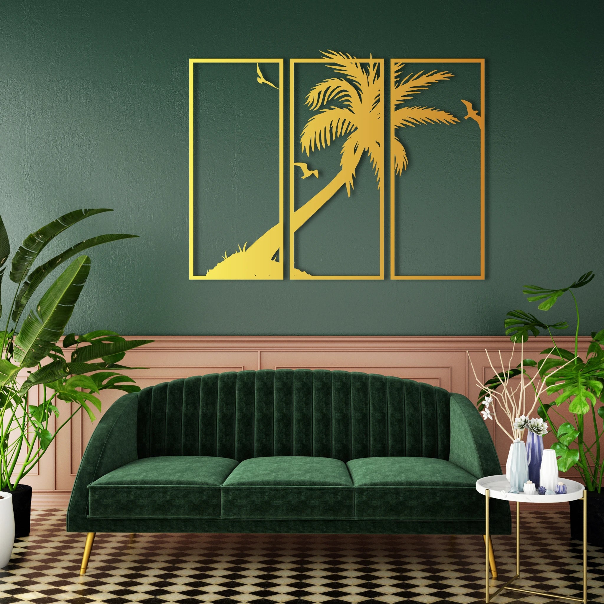 Coastal Palm Tree Metal Wall Art Set 25 × 61 cm / Black