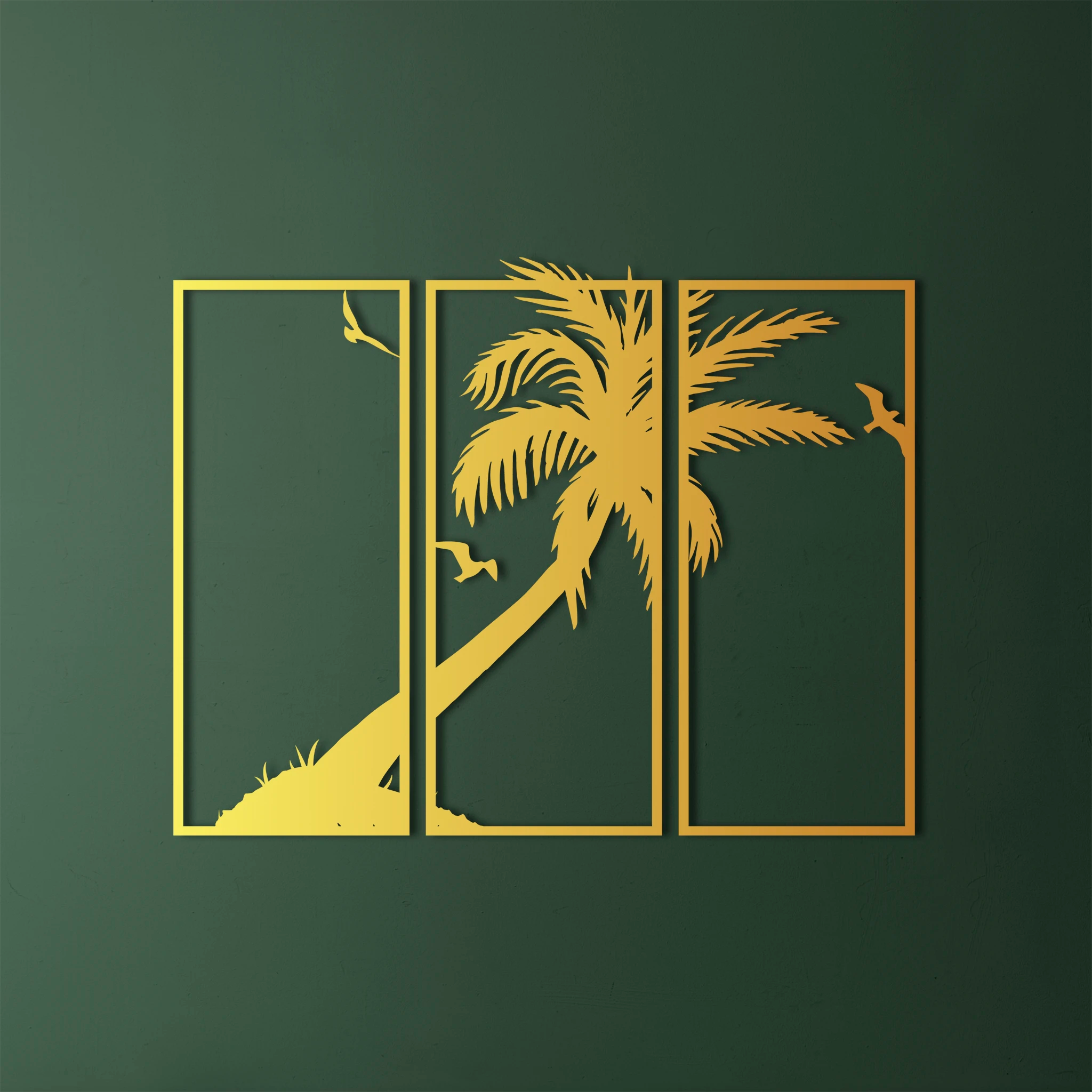 Coastal Palm Tree Metal Wall Art Set 25 × 61 cm / Black