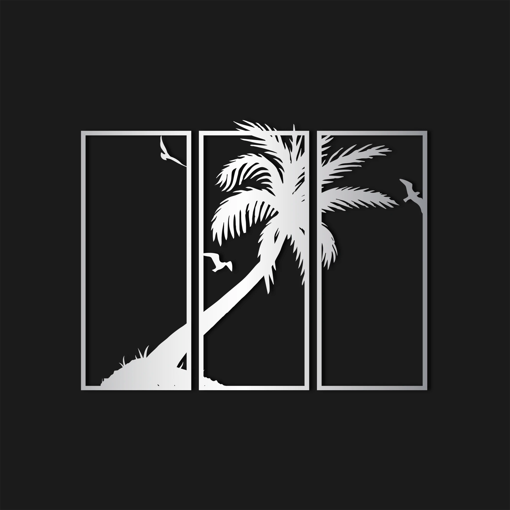 Coastal Palm Tree Metal Wall Art Set 25 × 61 cm / Black