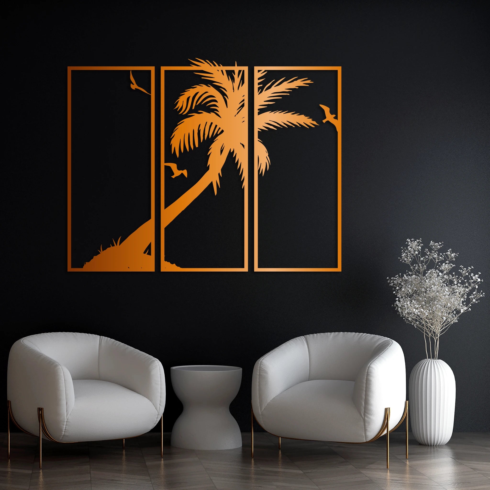 Coastal Palm Tree Metal Wall Art Set 25 × 61 cm / Black