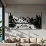 Classic Lakeside Mountain Metal Wall Art 75 × 40 cm / Black