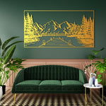 Classic Lakeside Mountain Metal Wall Art 75 × 40 cm / Black