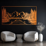 Classic Lakeside Mountain Metal Wall Art 75 × 40 cm / Black