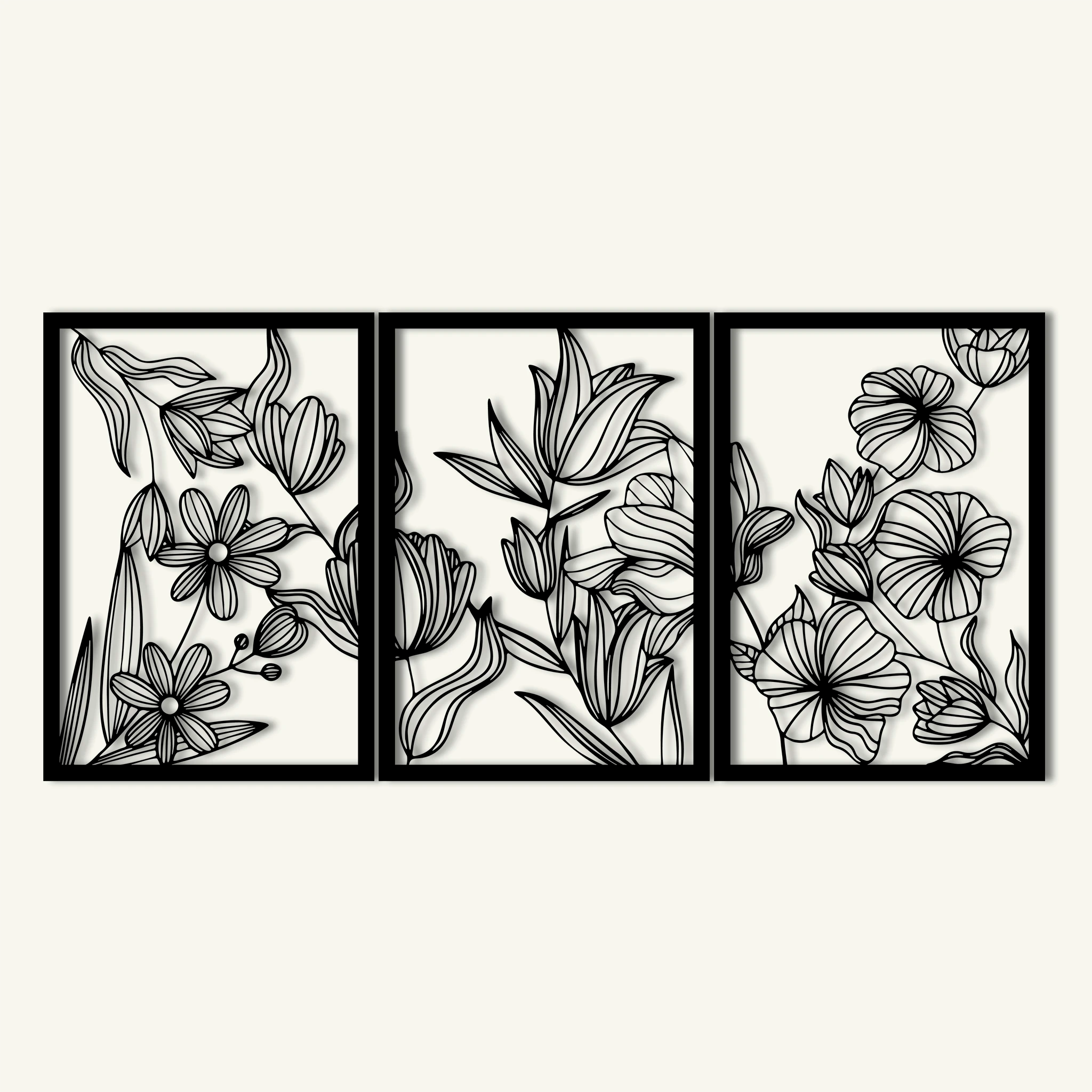 Modern Floral Metal Wall Art Set 48 × 68 cm / Black