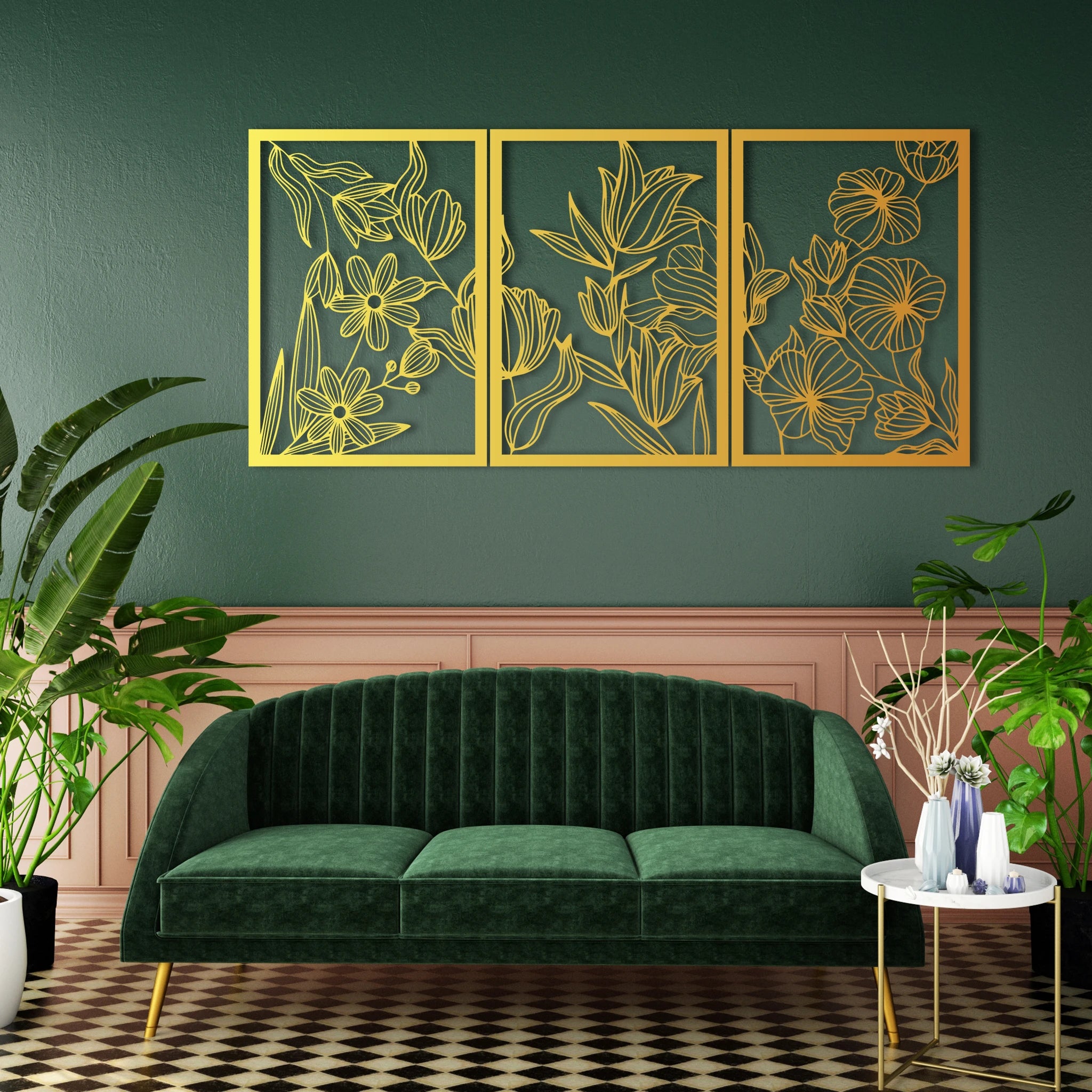Modern Floral Metal Wall Art Set 48 × 68 cm / Black