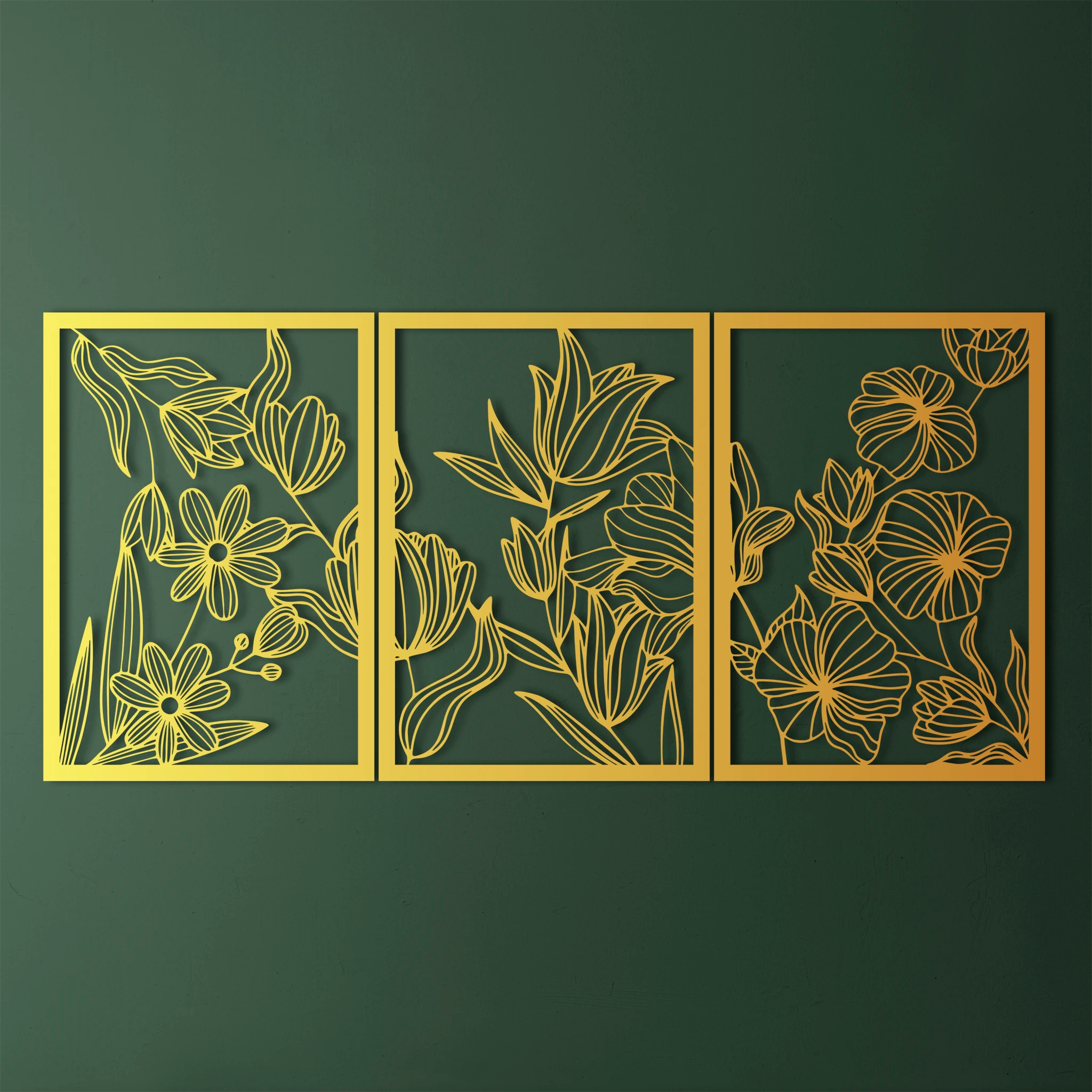 Modern Floral Metal Wall Art Set 48 × 68 cm / Black