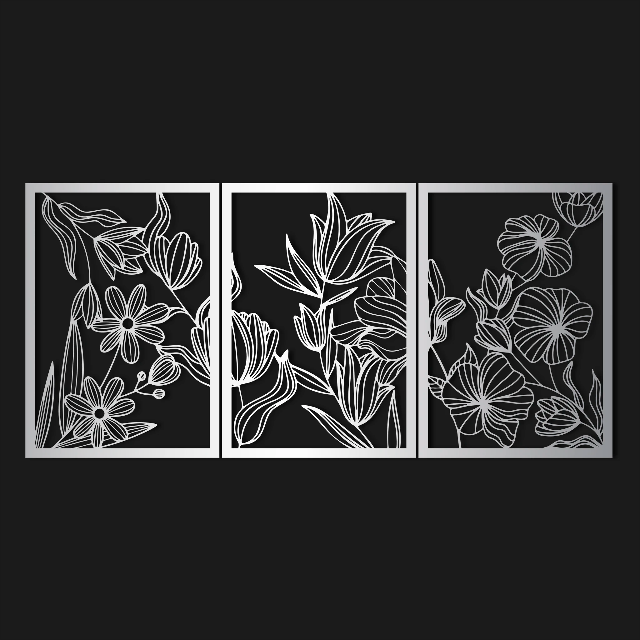Modern Floral Metal Wall Art Set 48 × 68 cm / Black