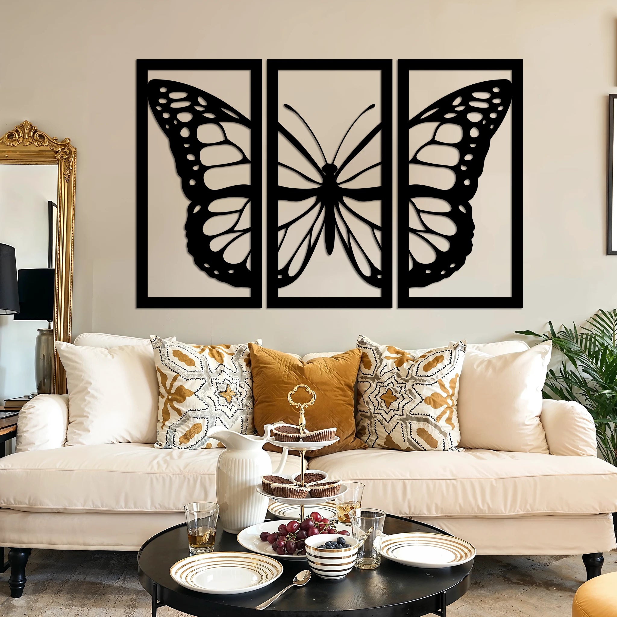 Modern Butterfly Metal Wall Art Set 38 × 75 cm / Black