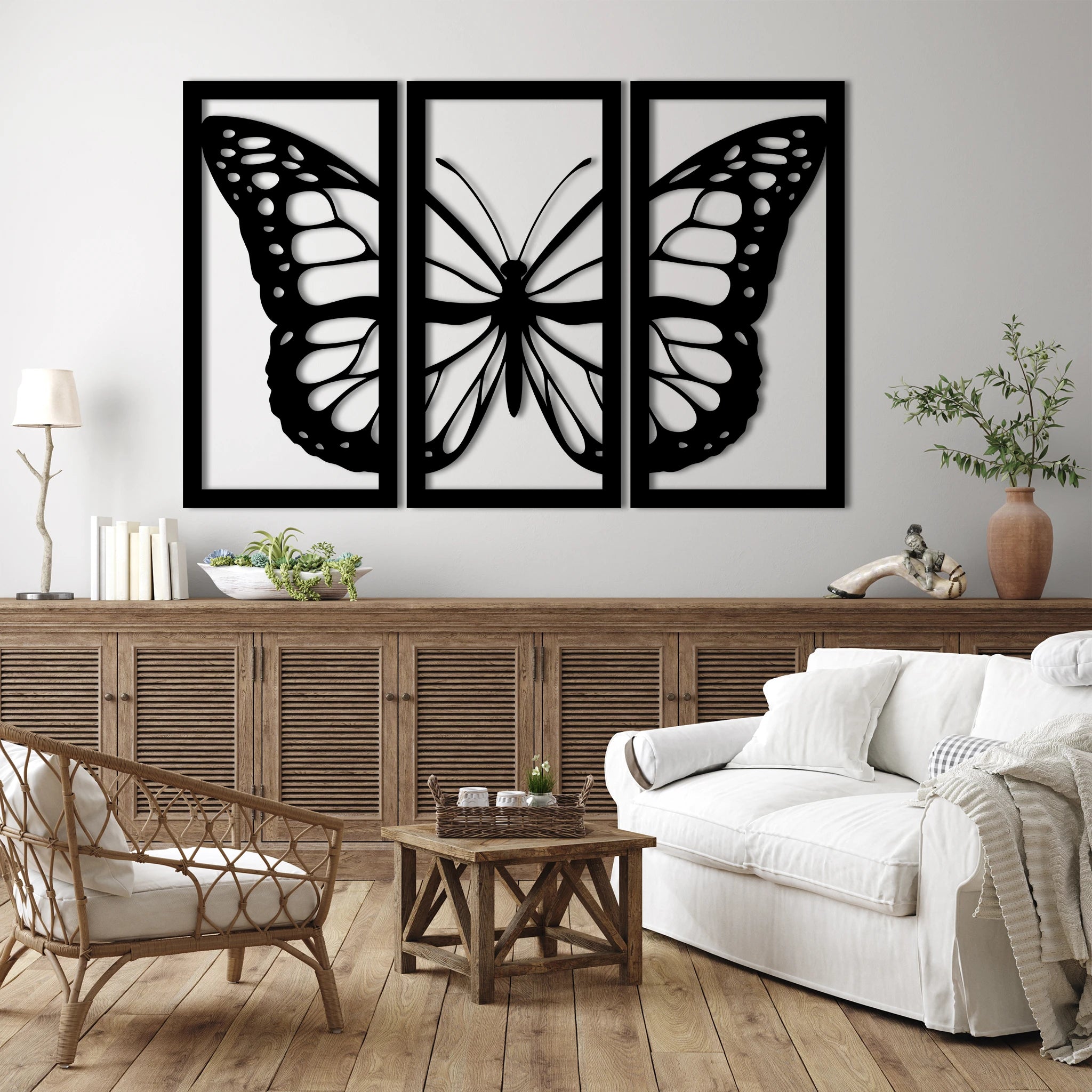 Modern Butterfly Metal Wall Art Set 38 × 75 cm / Black