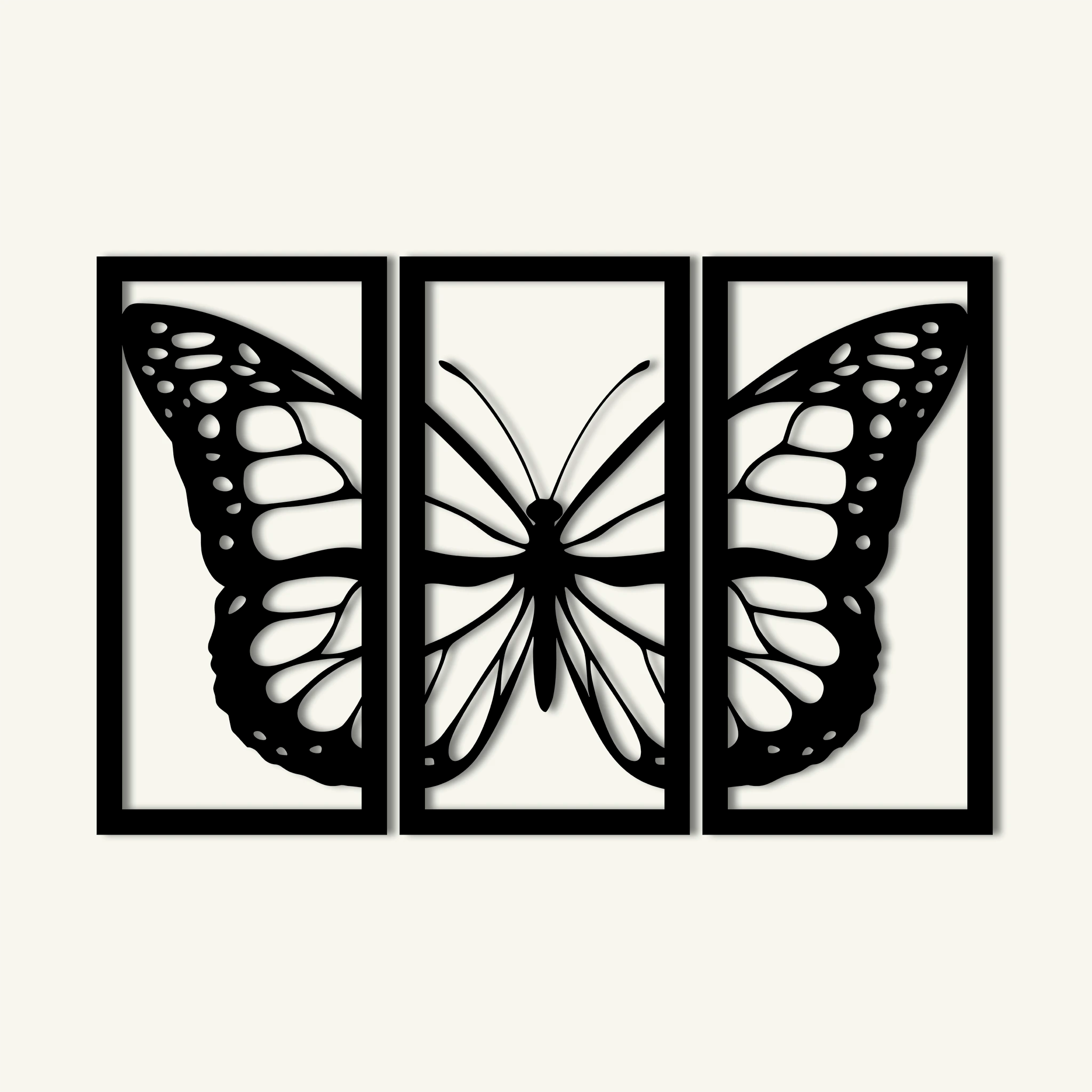 Modern Butterfly Metal Wall Art Set 38 × 75 cm / Black