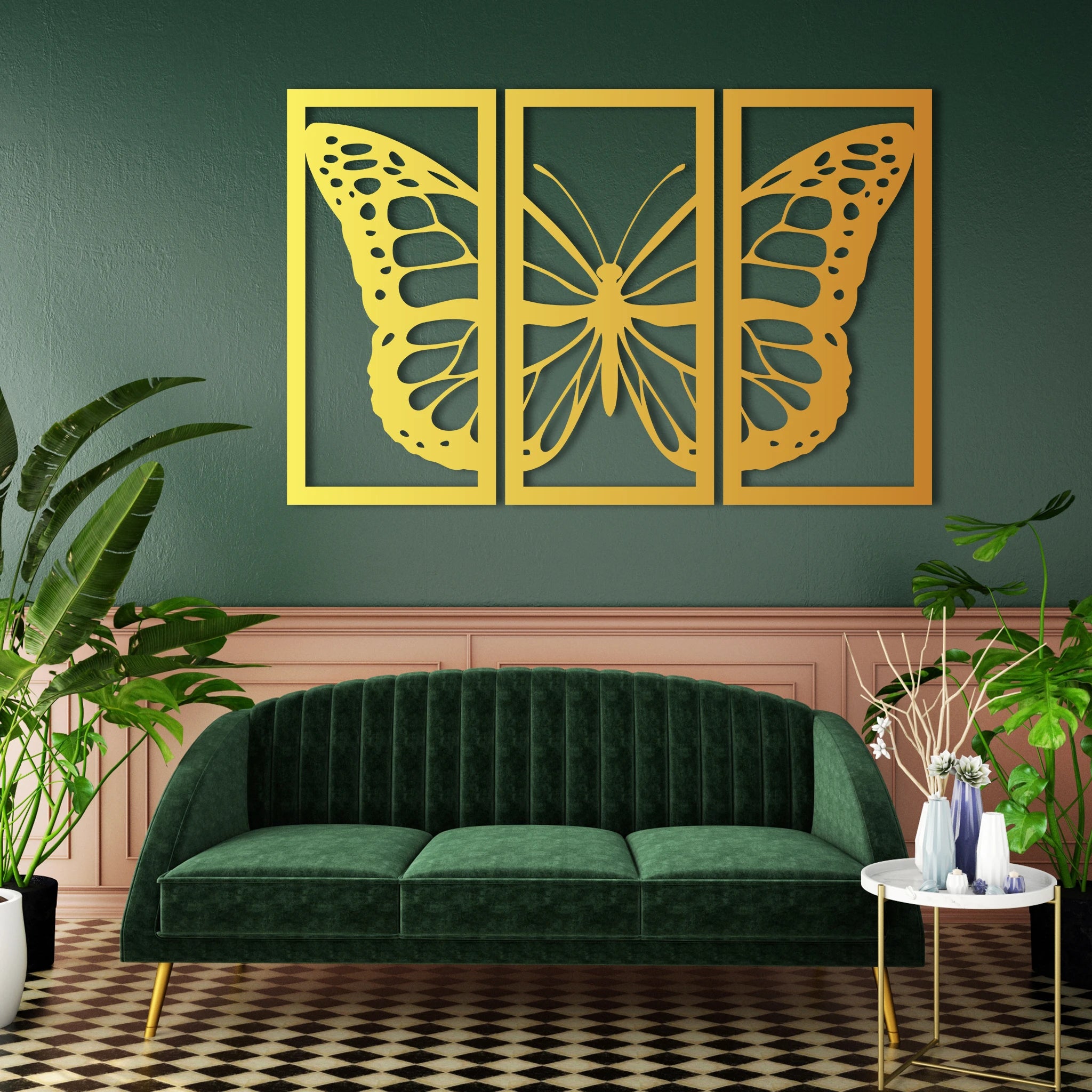 Modern Butterfly Metal Wall Art Set 38 × 75 cm / Black