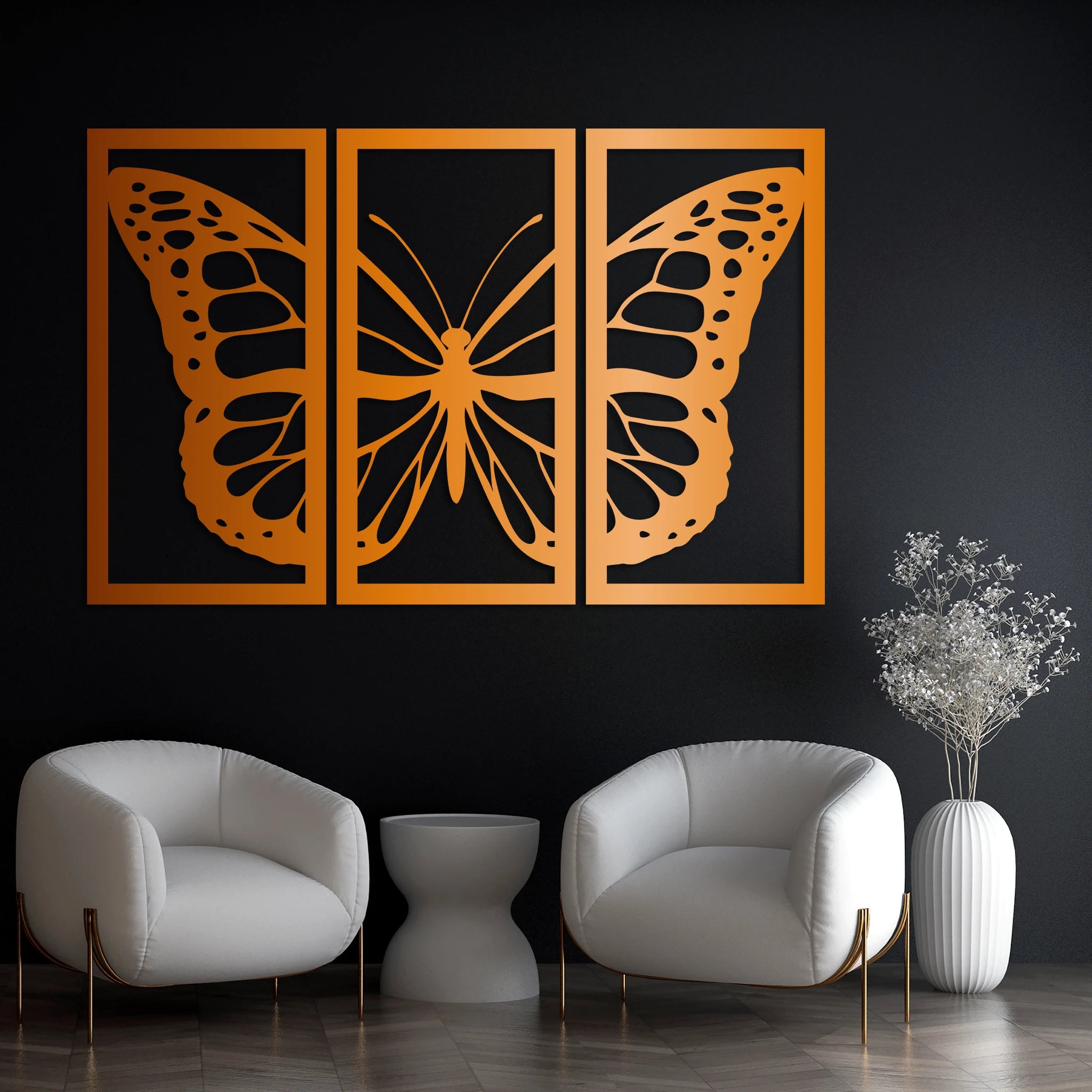 Modern Butterfly Metal Wall Art Set 38 × 75 cm / Black