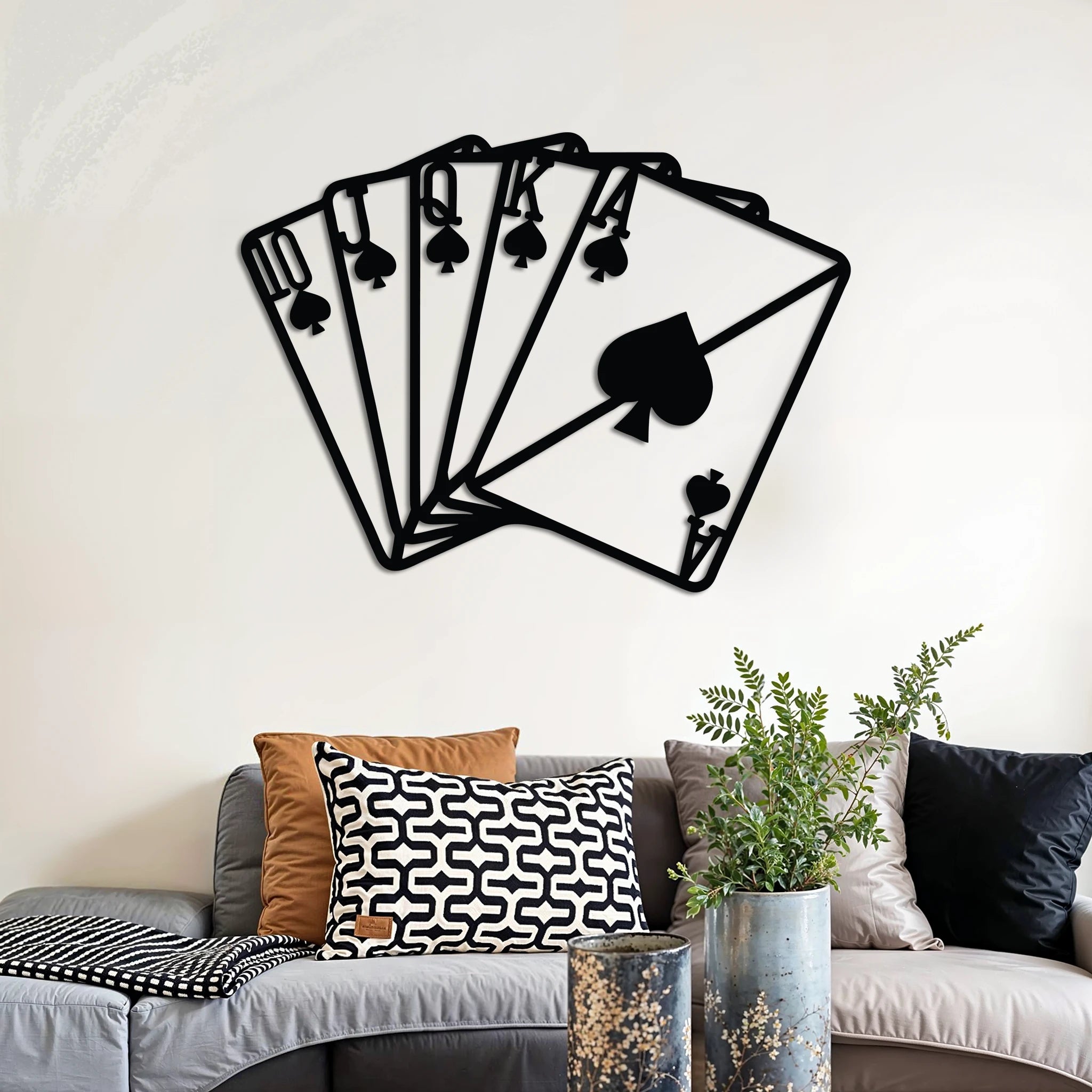 Modern Playing Cards Metal Wall Art 75 × 55 cm / Black