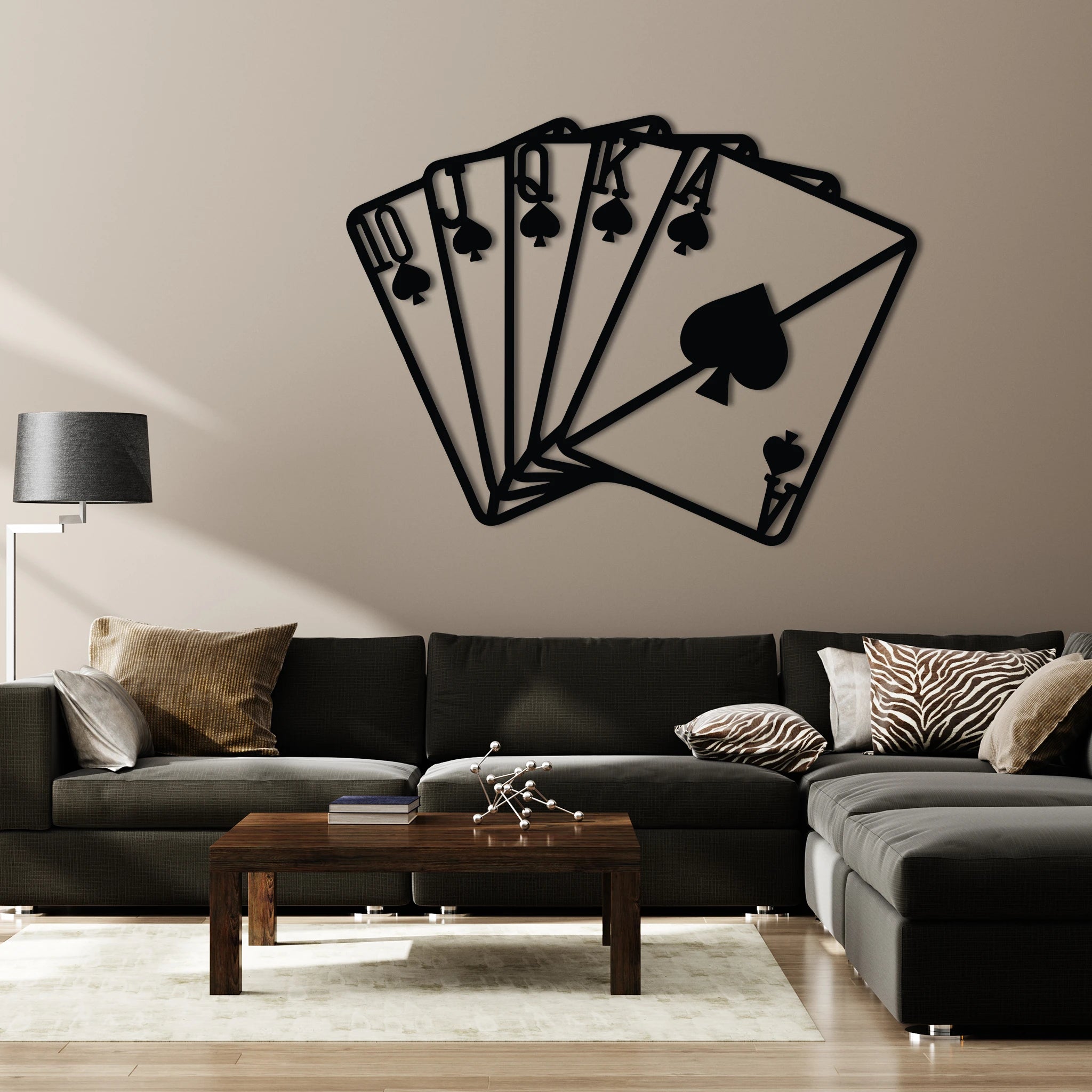 Modern Playing Cards Metal Wall Art 75 × 55 cm / Black