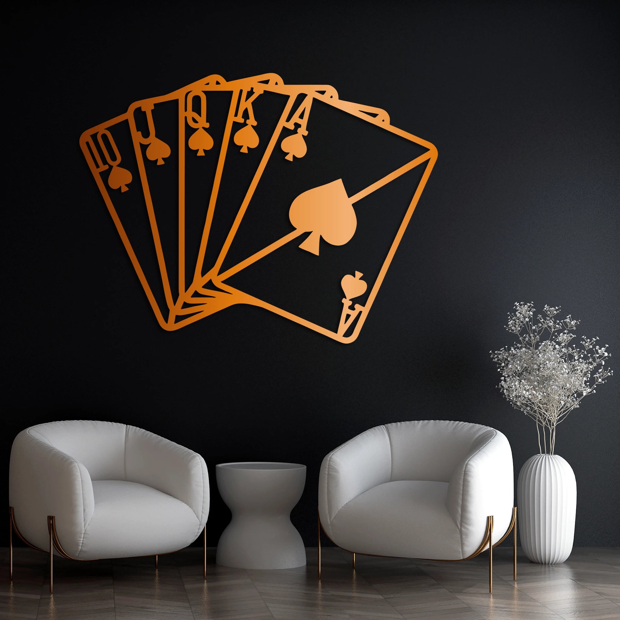 Modern Playing Cards Metal Wall Art 75 × 55 cm / Black