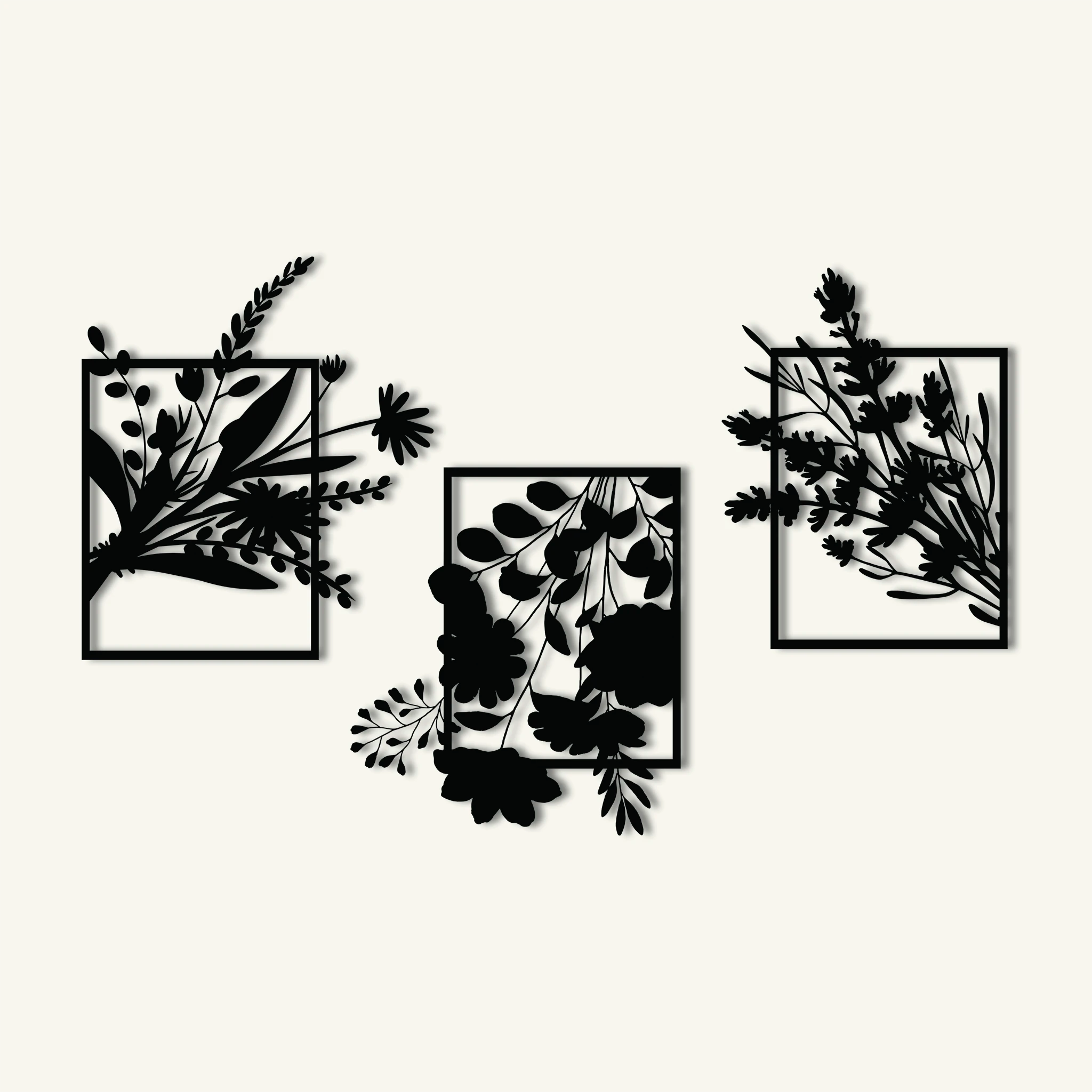 Botanical Silhouette Metal Wall Art Set 71 × 53 cm , 66 × 75 cm , 62 × 68 cm / Black