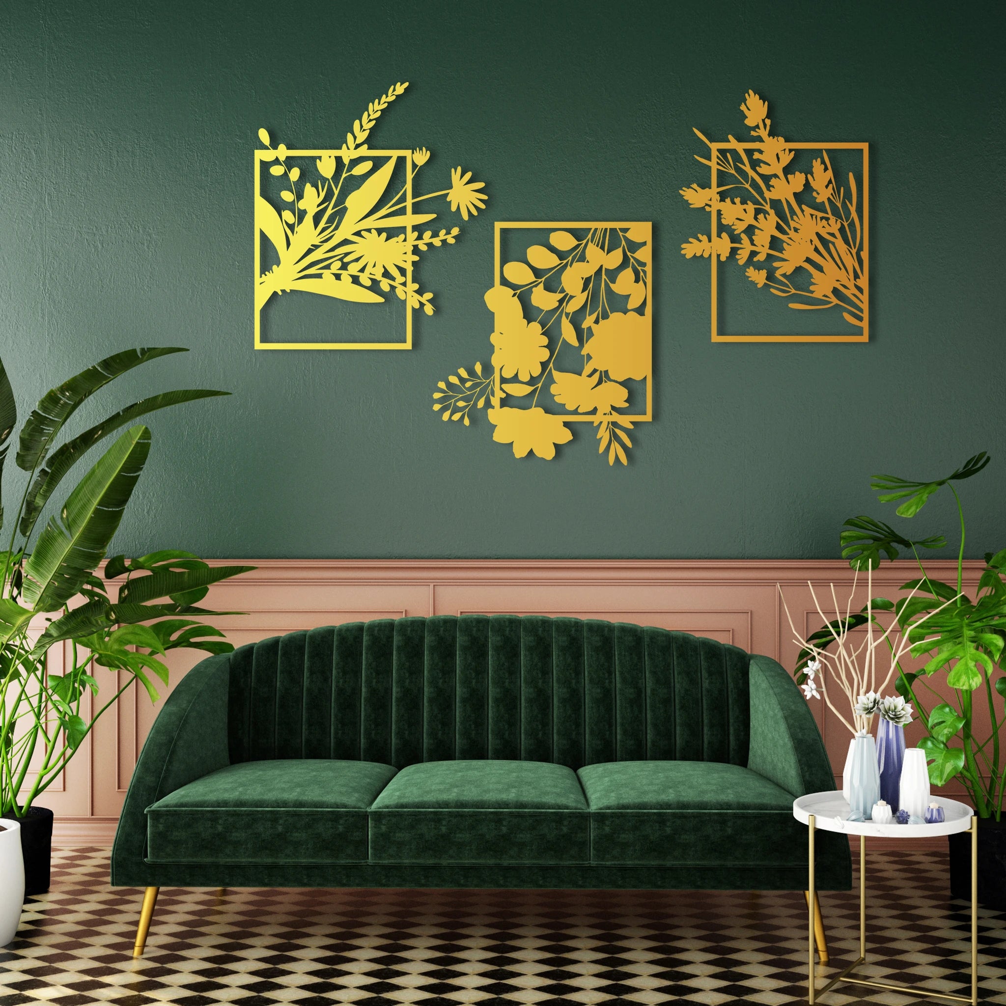 Botanical Silhouette Metal Wall Art Set 71 × 53 cm , 66 × 75 cm , 62 × 68 cm / Black