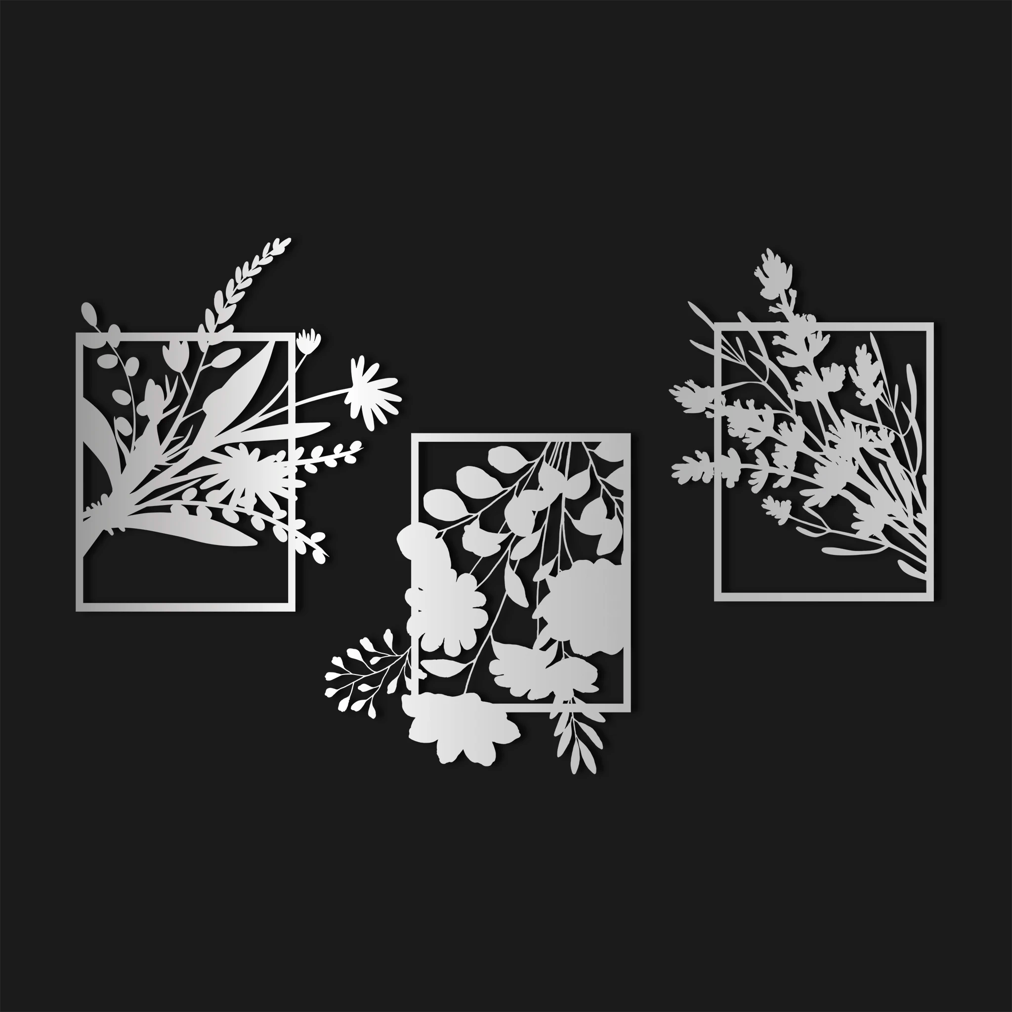 Botanical Silhouette Metal Wall Art Set 71 × 53 cm , 66 × 75 cm , 62 × 68 cm / Black