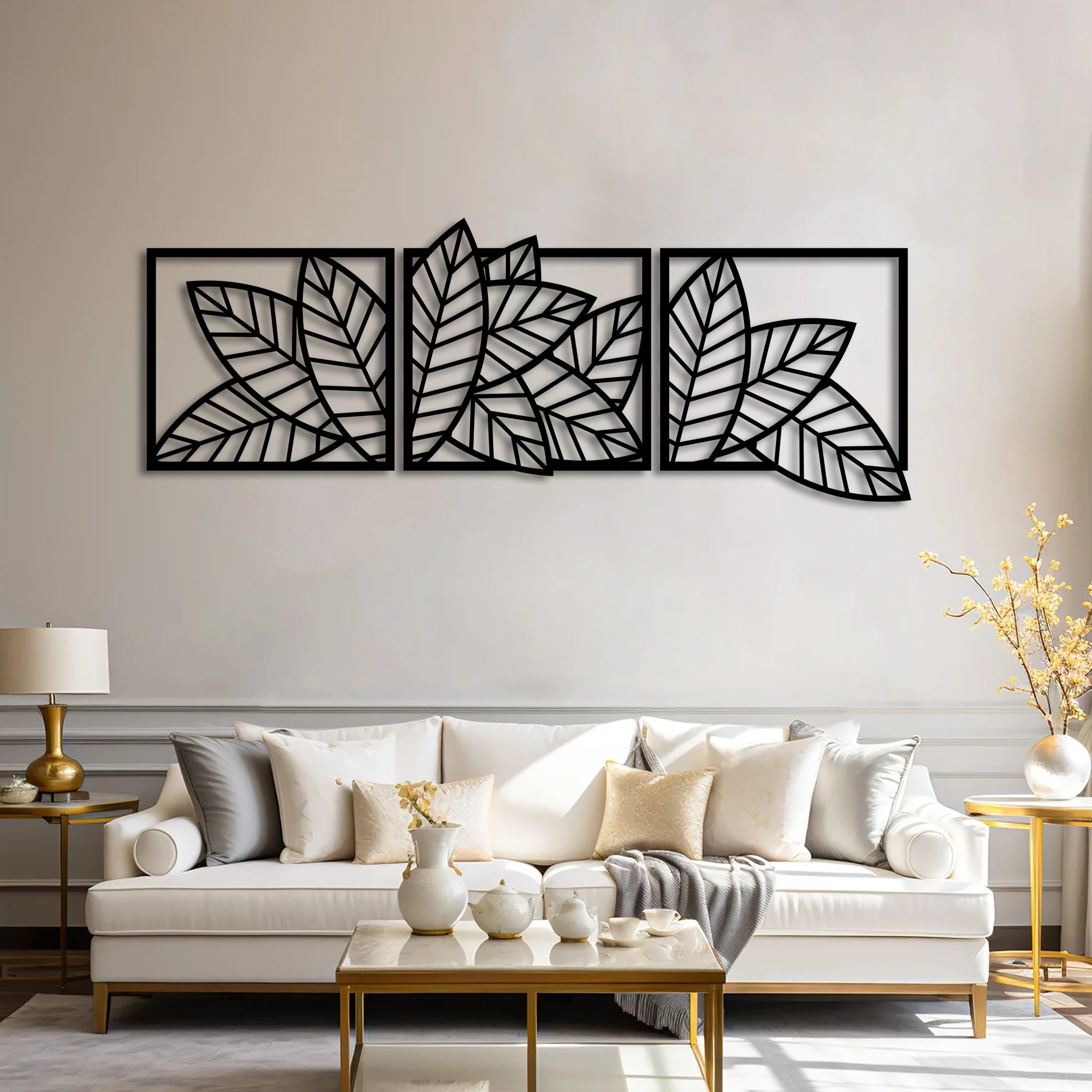 Minimalist Leaf Trio Metal Wall Art Set 57 × 51 cm / Black